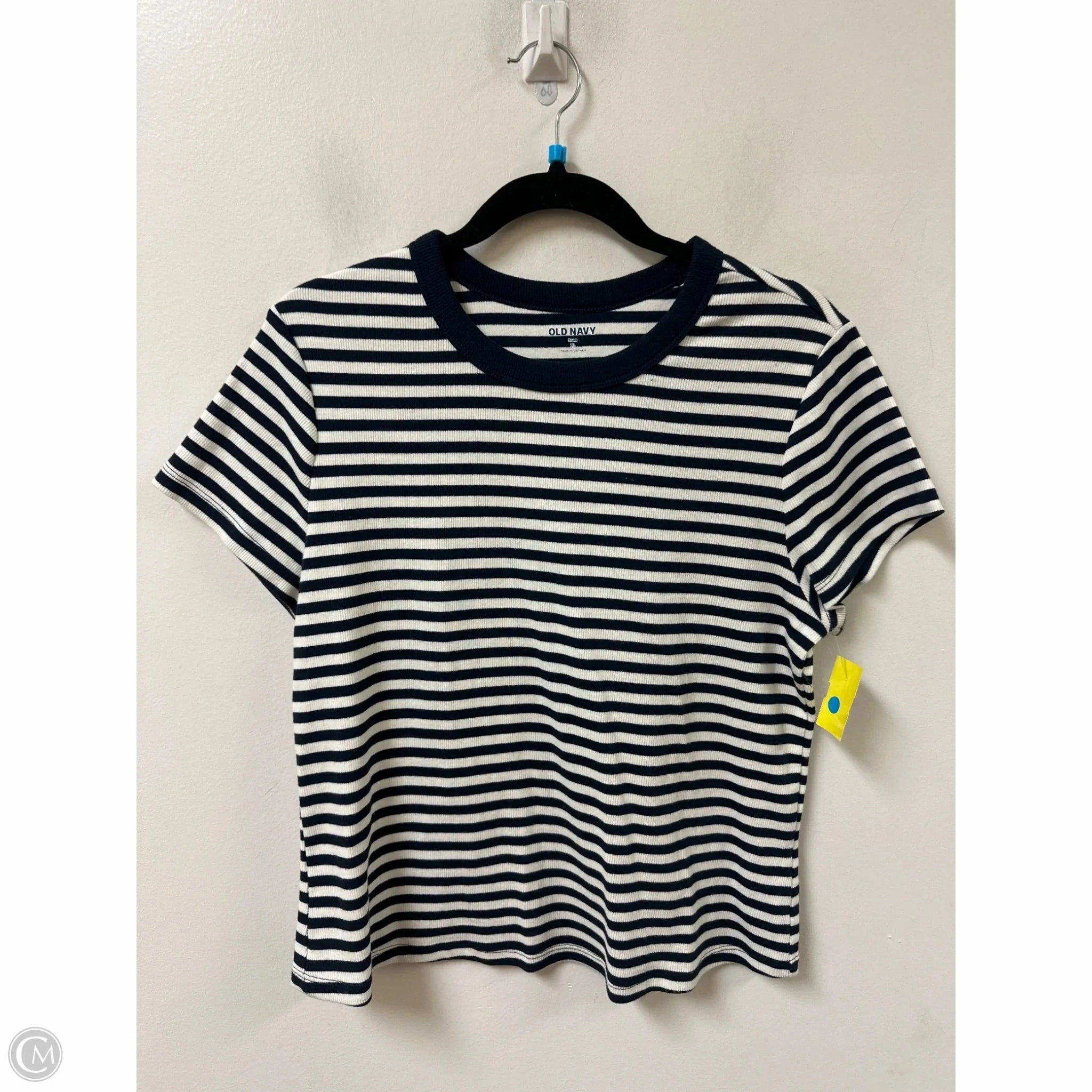 Compact Stitch Pattern Stylish Casual Top Short Sleeve By Old Navy In Navy, Size: Xl