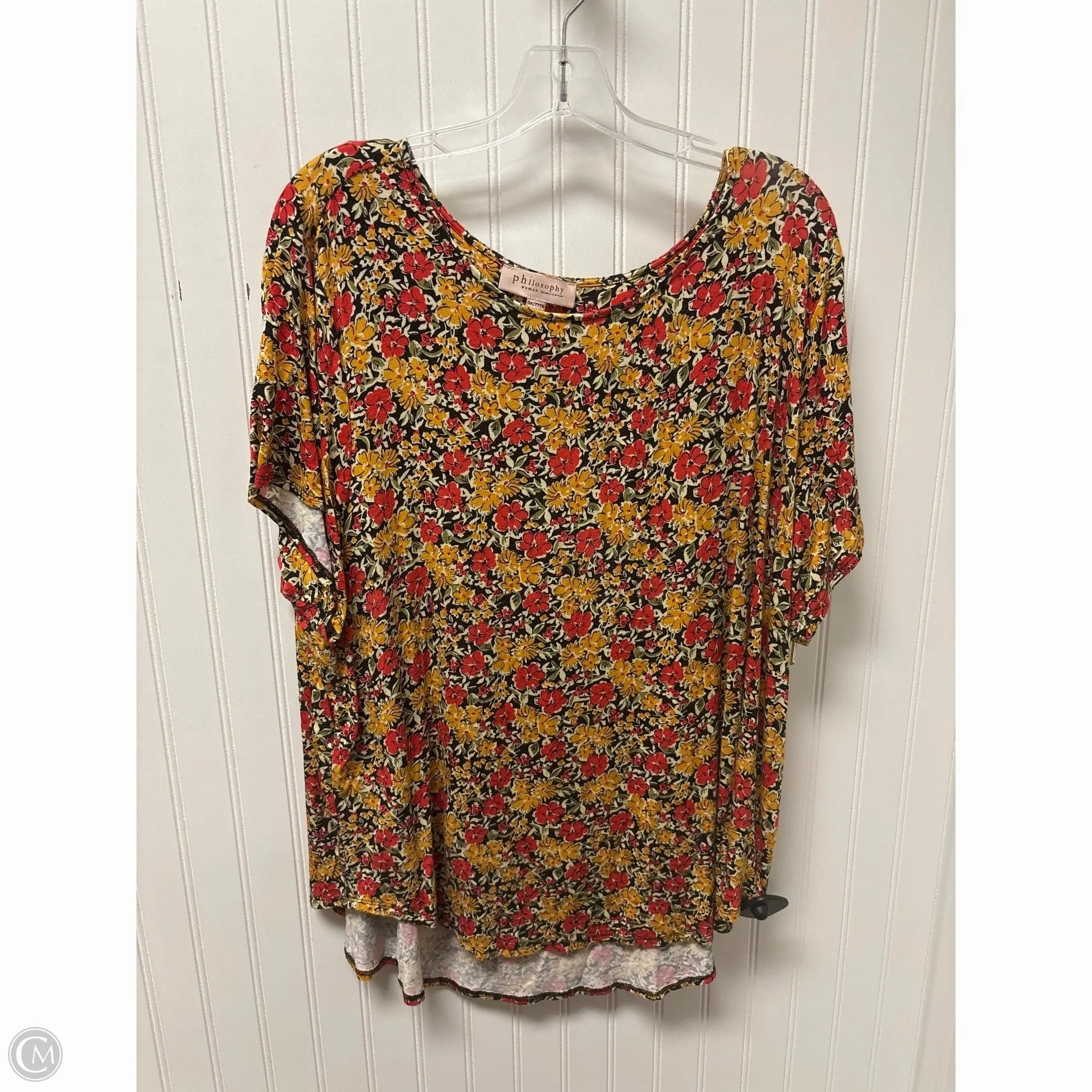 Slim Comfort Top Short Sleeve By Philosophy In Floral Print, Size: 3x