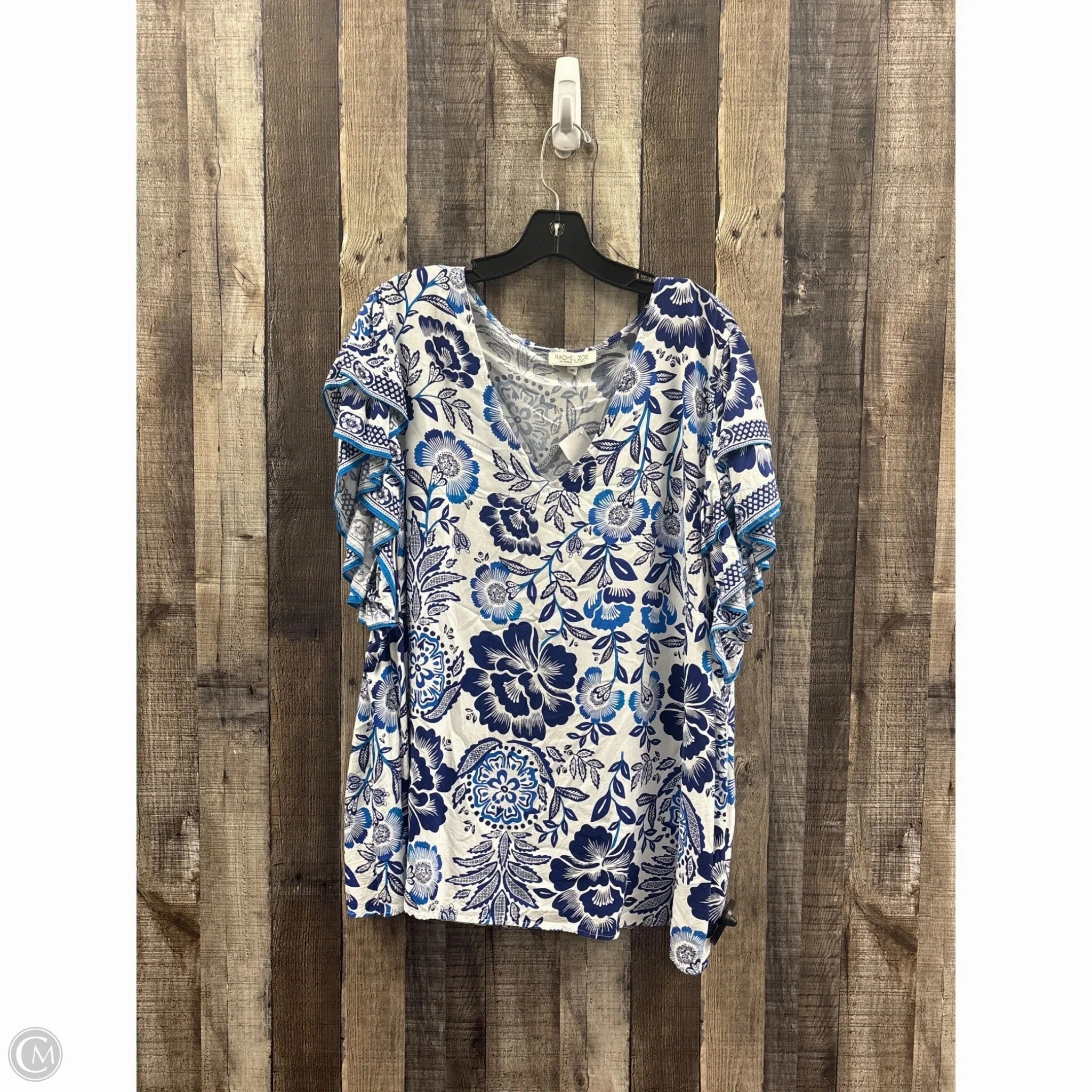 Top Short Sleeve By Rachel Zoe In Blue & White, Size: 3x Embroidered