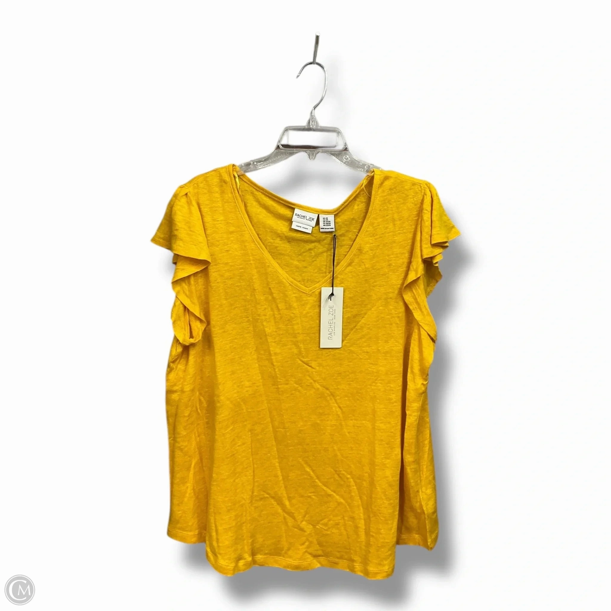 Temperature Regulating Fabric polo neck Top Short Sleeve By Rachel Zoe In Yellow, Size: 2x