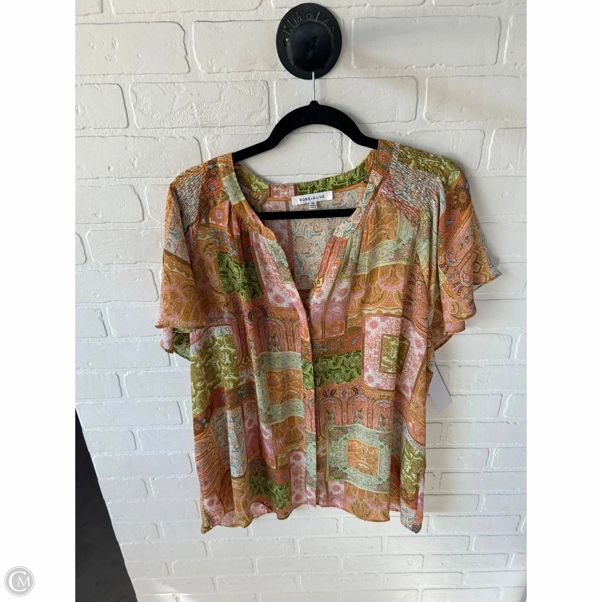 Top Short Sleeve By Rose And Olive In Green & Orange, Size: 2x Comfy Vibes