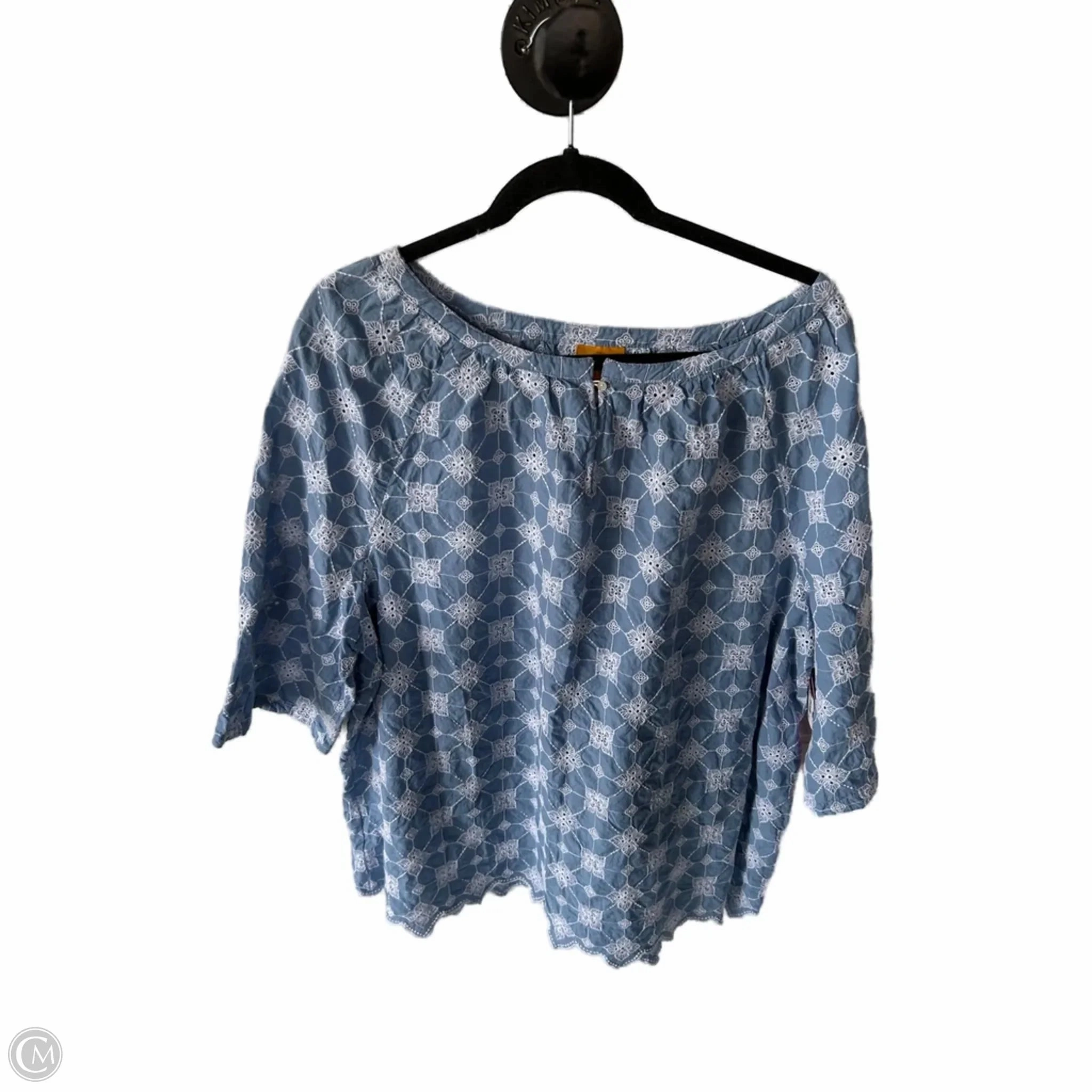 Top Short Sleeve By Ruby Rd In Blue & White, Size: 2x Comfortable Stretch Non Shrink Material