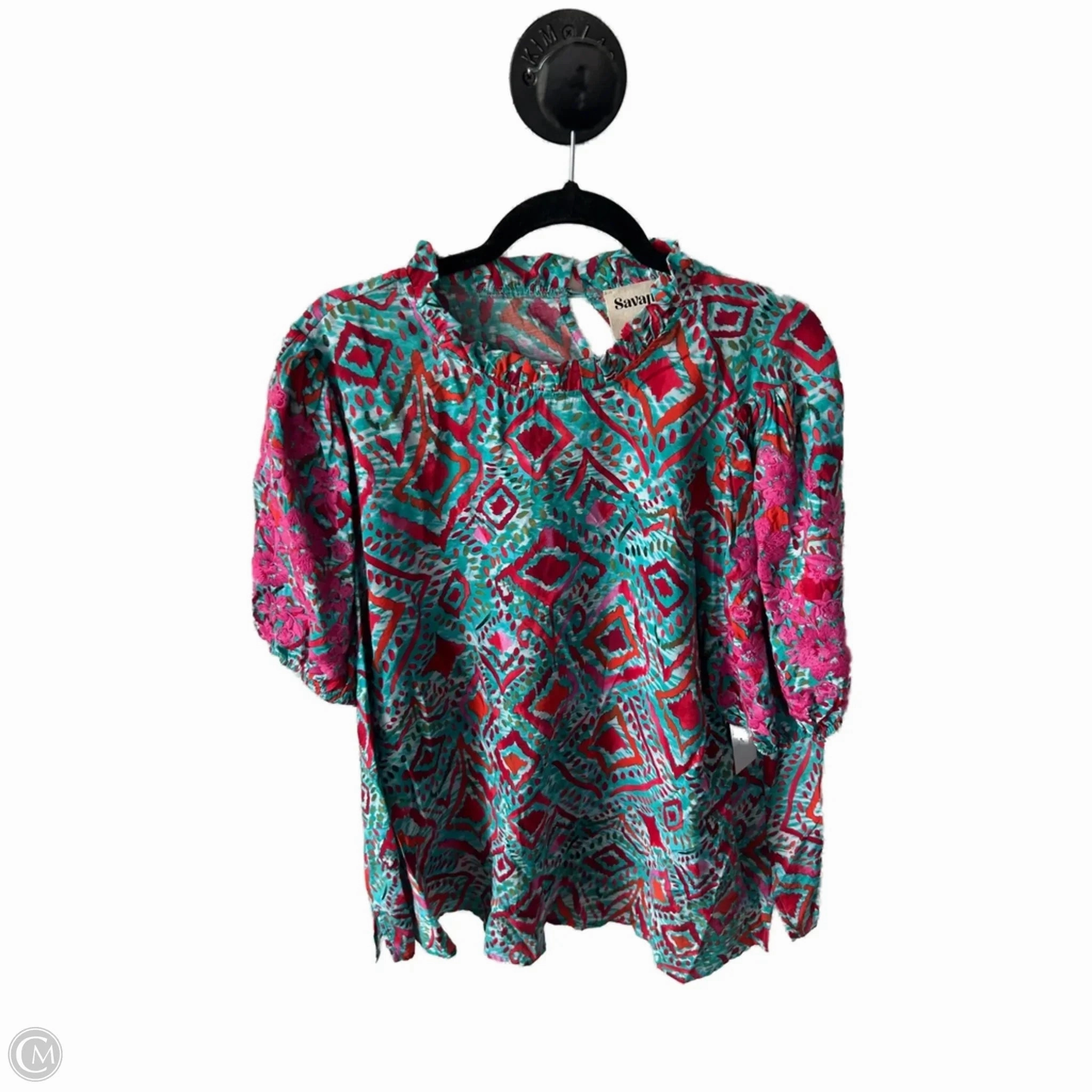 Top Short Sleeve By Savanna Jane In Blue & Pink, Size: 2x On-the-Go Comfort