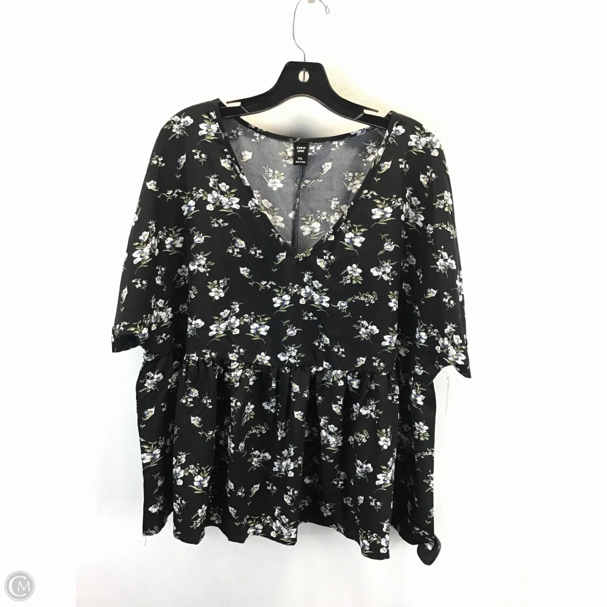 Top Short Sleeve By Shein In Floral Print, Size: 2x Casual Style Wear dry cleanable