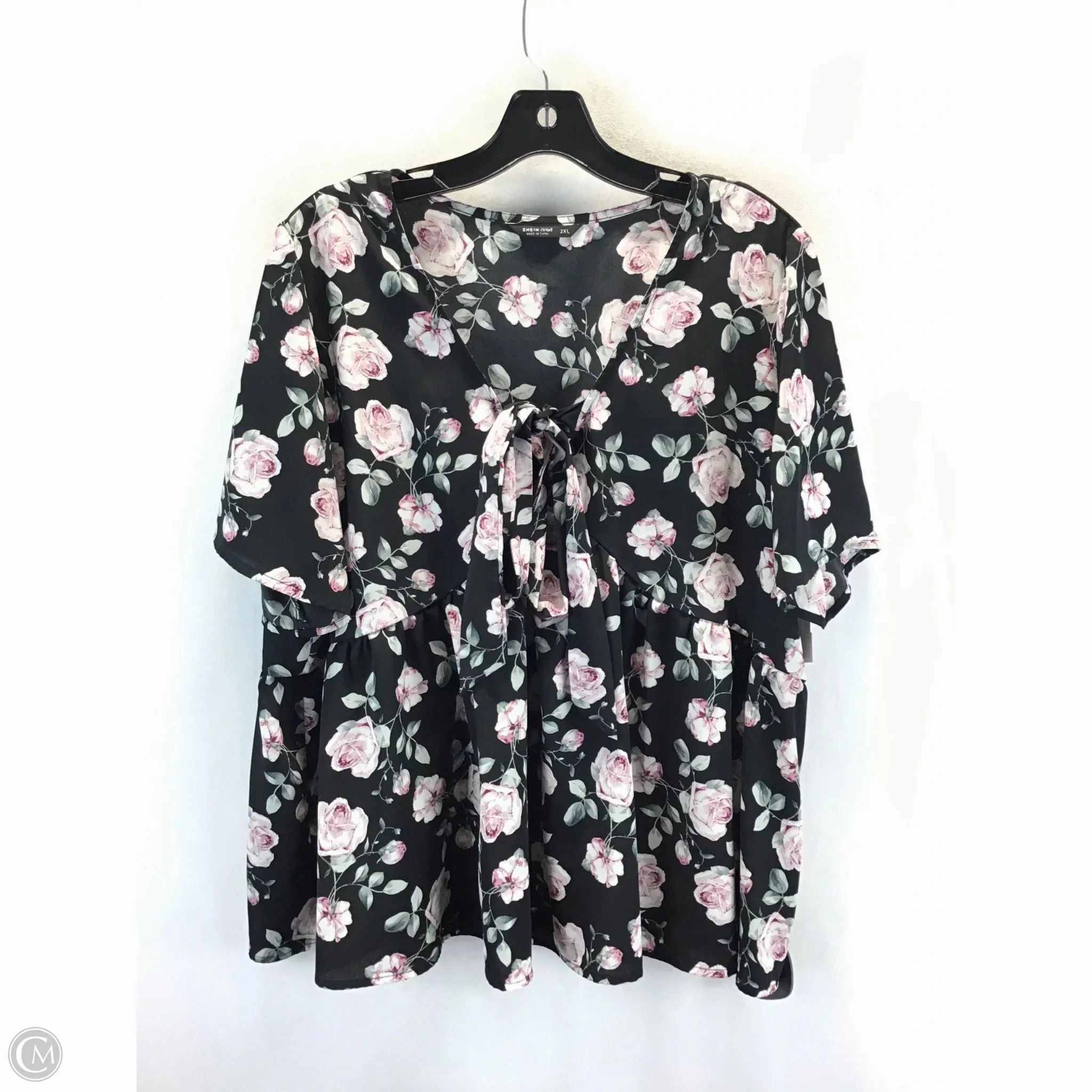 Top Short Sleeve By Shein In Floral Print, Size: 2x Sleek Look