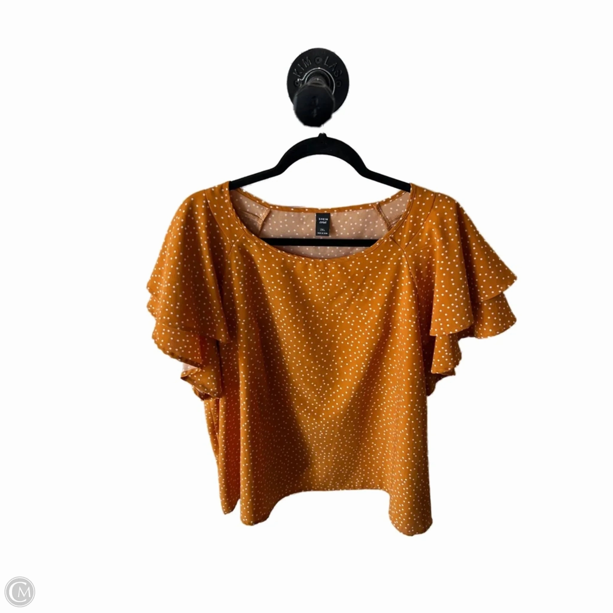 Top Short Sleeve By Shein In Gold & White, Size: 2x School Uniform