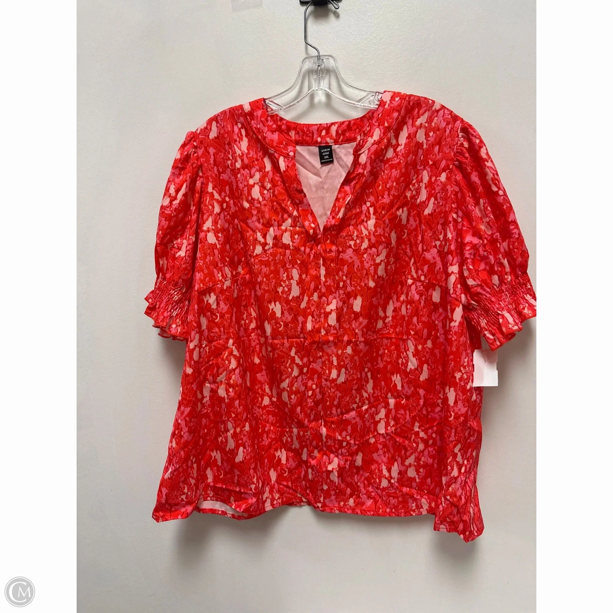 Top Short Sleeve By Shein In Red, Size: 2x Layering Piece Heathered Texture