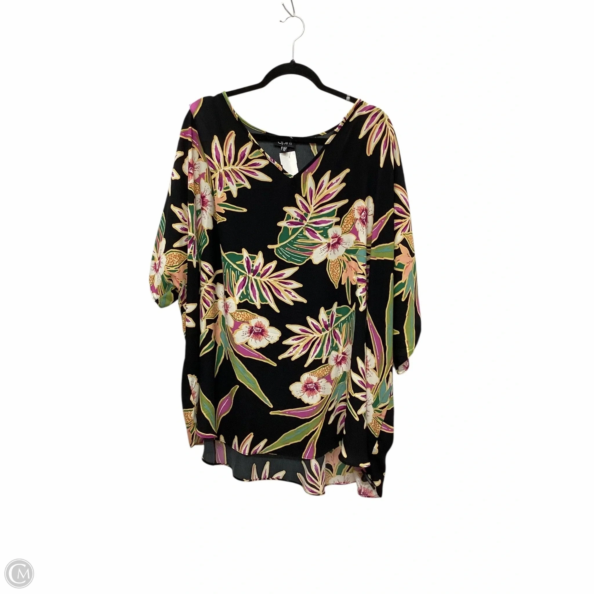 Sporty Look Wear Top Short Sleeve By Spin In Black, Size: 1x