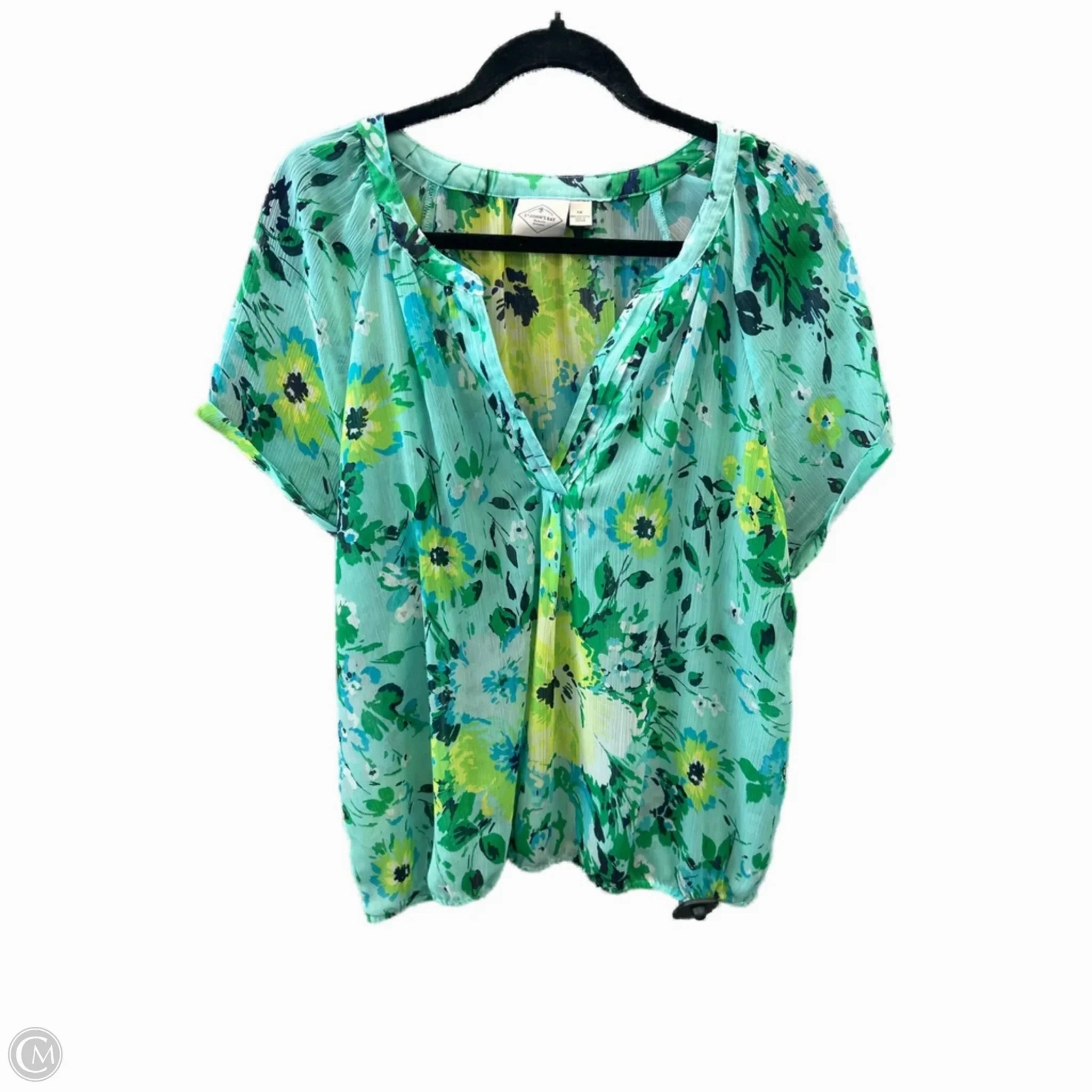 Fresh Comfort Style casual top Top Short Sleeve By St Johns Bay In Blue, Size: 1x