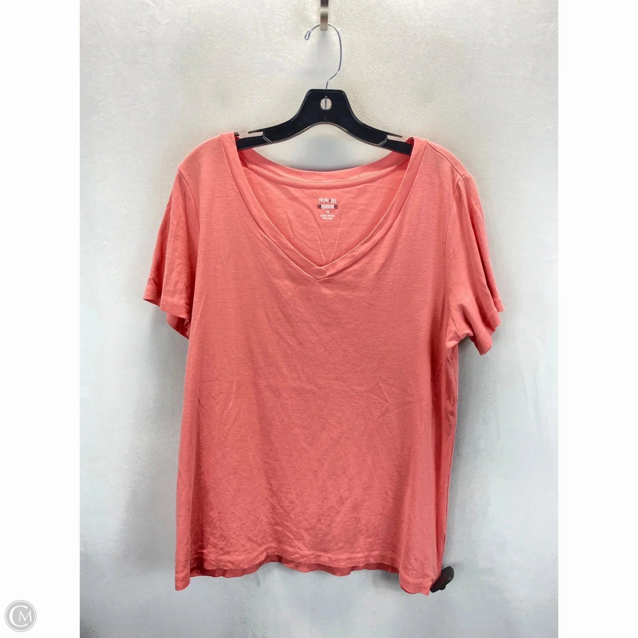 Set In Sleeve Top Short Sleeve By Style And Co Collection Women In Peach, Size: 1x