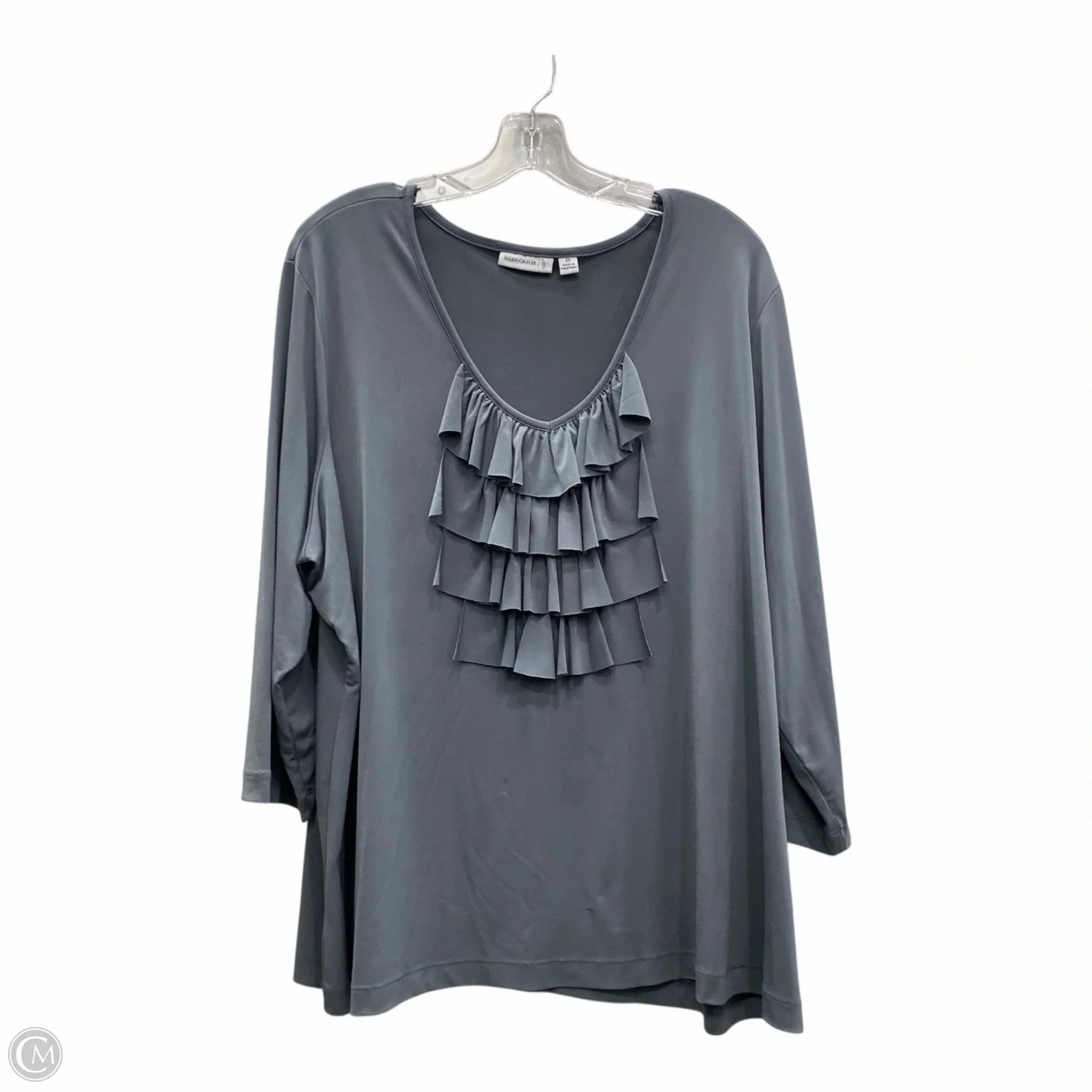 Top Short Sleeve By Susan Graver In Grey, Size: 2x Smooth Neckline