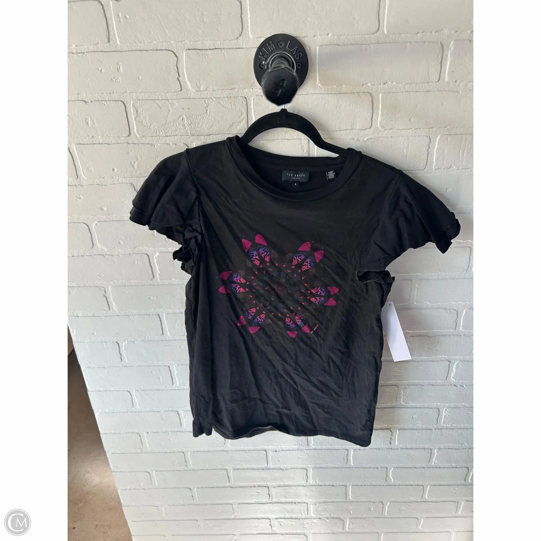 Autumn Wear Top Short Sleeve By Ted Baker In Black, Size: Xl