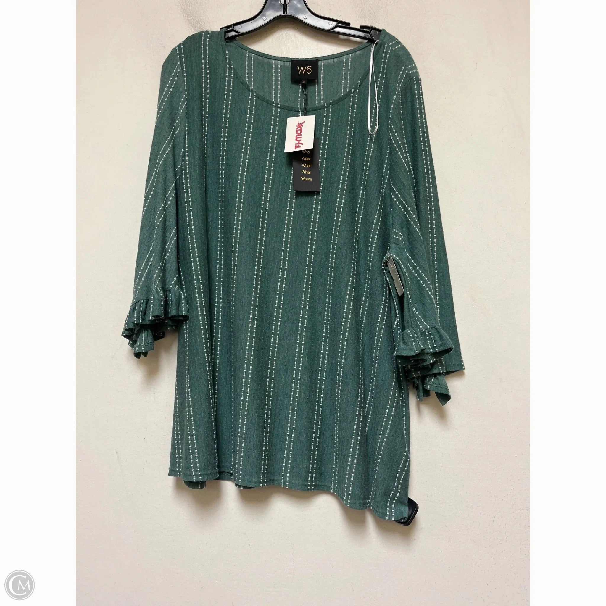 Relaxed Wearable Top Short Sleeve By W5 In Green & White, Size: 2x