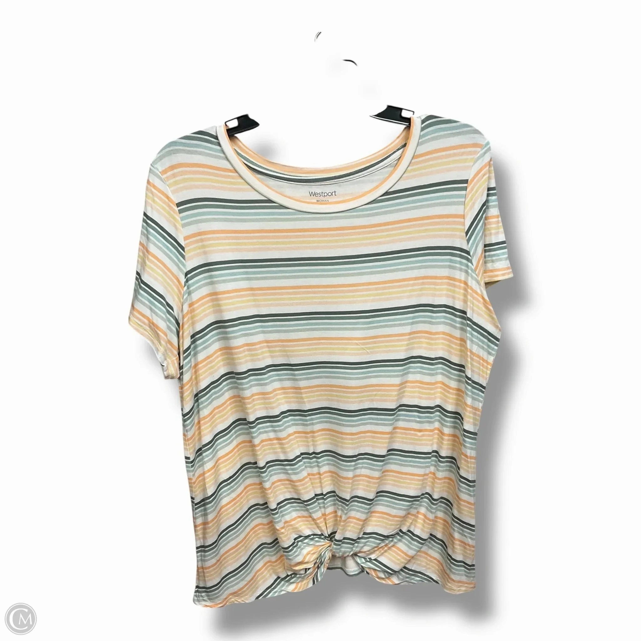Smooth Finish Job Interview Top Short Sleeve By Westport In Striped Pattern, Size: 1x