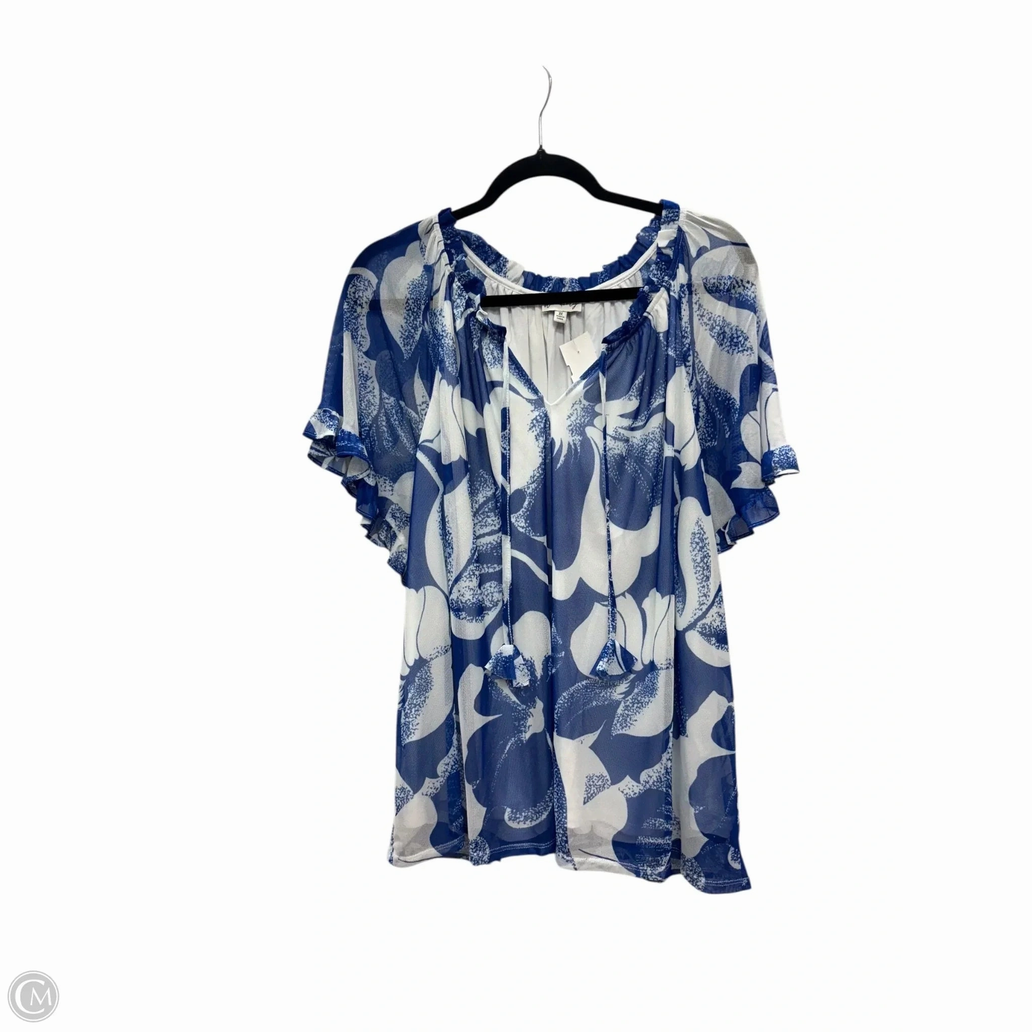 Versatile Performance Top Short Sleeve By Wonderly In Blue & White, Size: 3x
