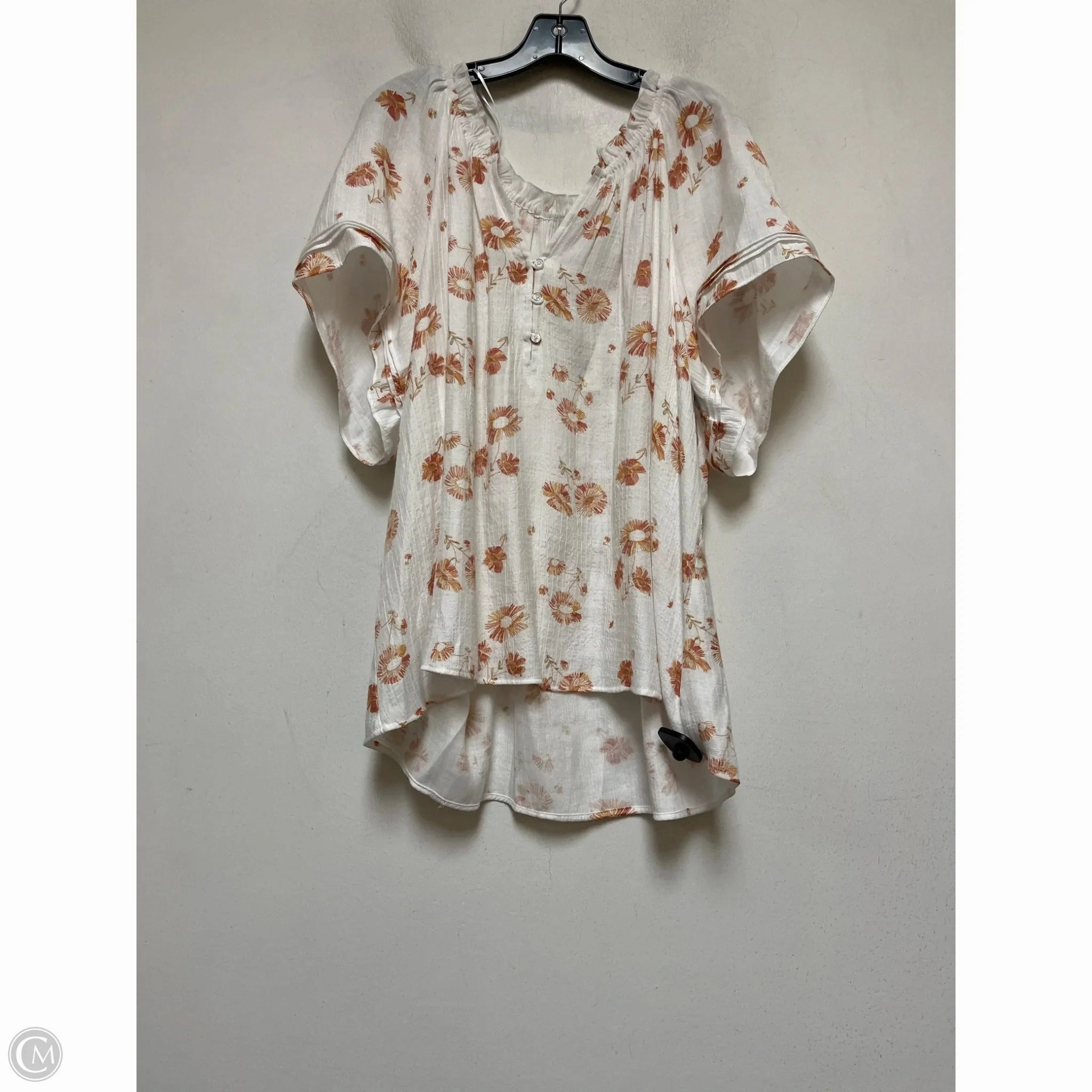 V-Neck Bold colors Top Short Sleeve By Wonderly In Orange & White, Size: 2x