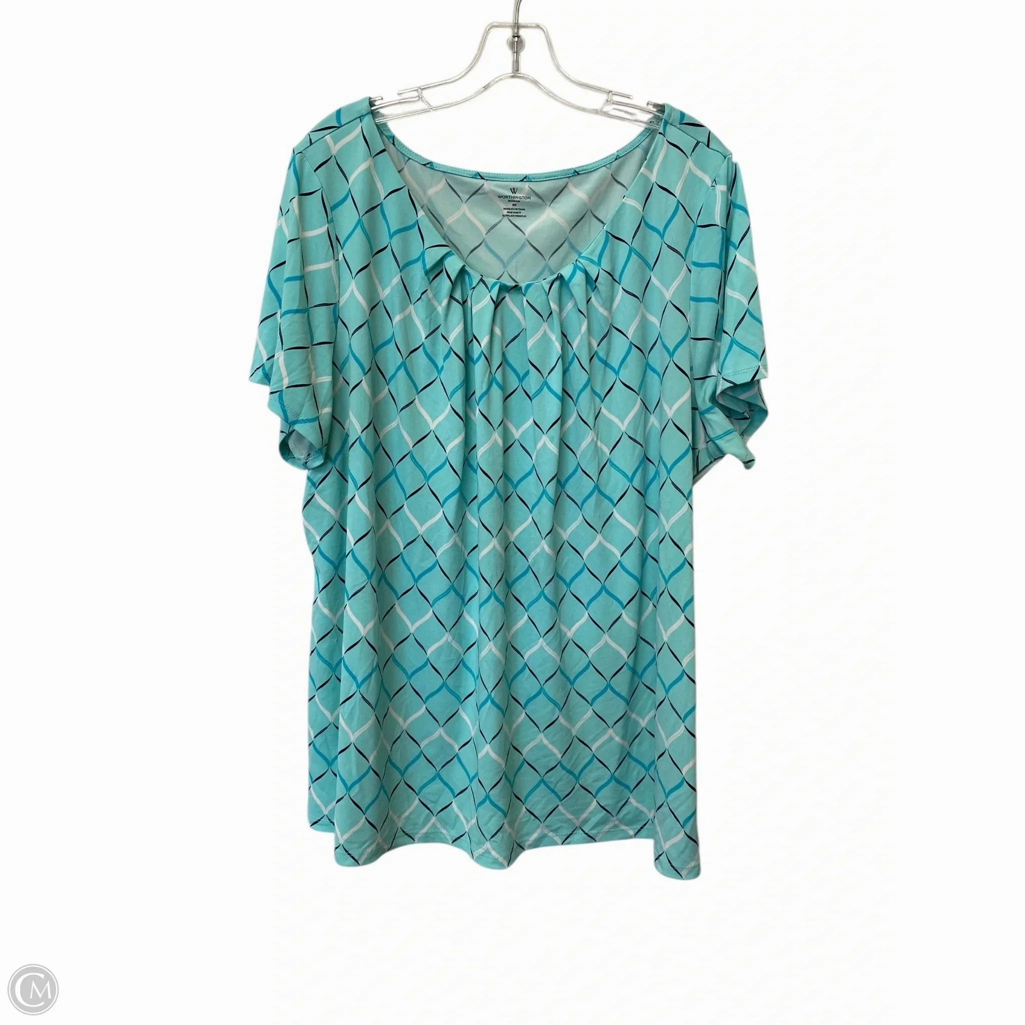 Top Short Sleeve By Worthington In Blue, Size: 2x Casual Essentials Distressed Hem Finish