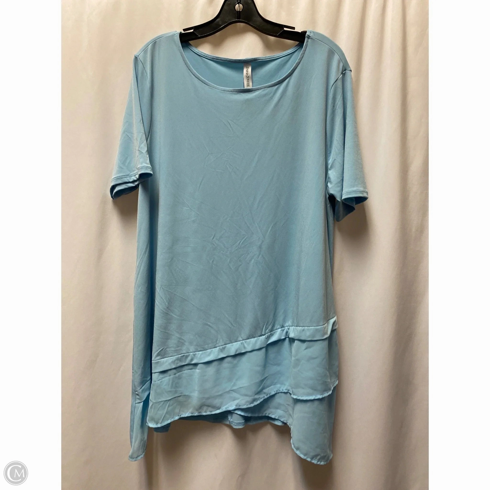 AntiStatic Properties Relaxed Wear Fit Top Short Sleeve By Zenana Outfitters In Blue, Size: 1x