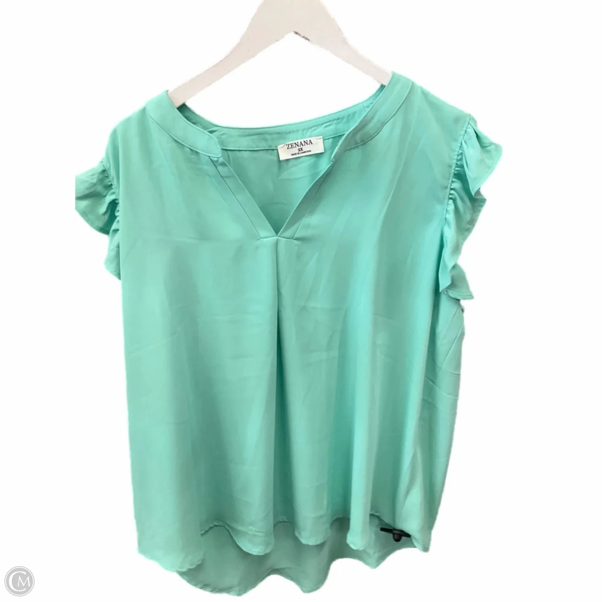 Top Short Sleeve By Zenana Outfitters In Green, Size: 2x Glossy Look EasyCareFinish