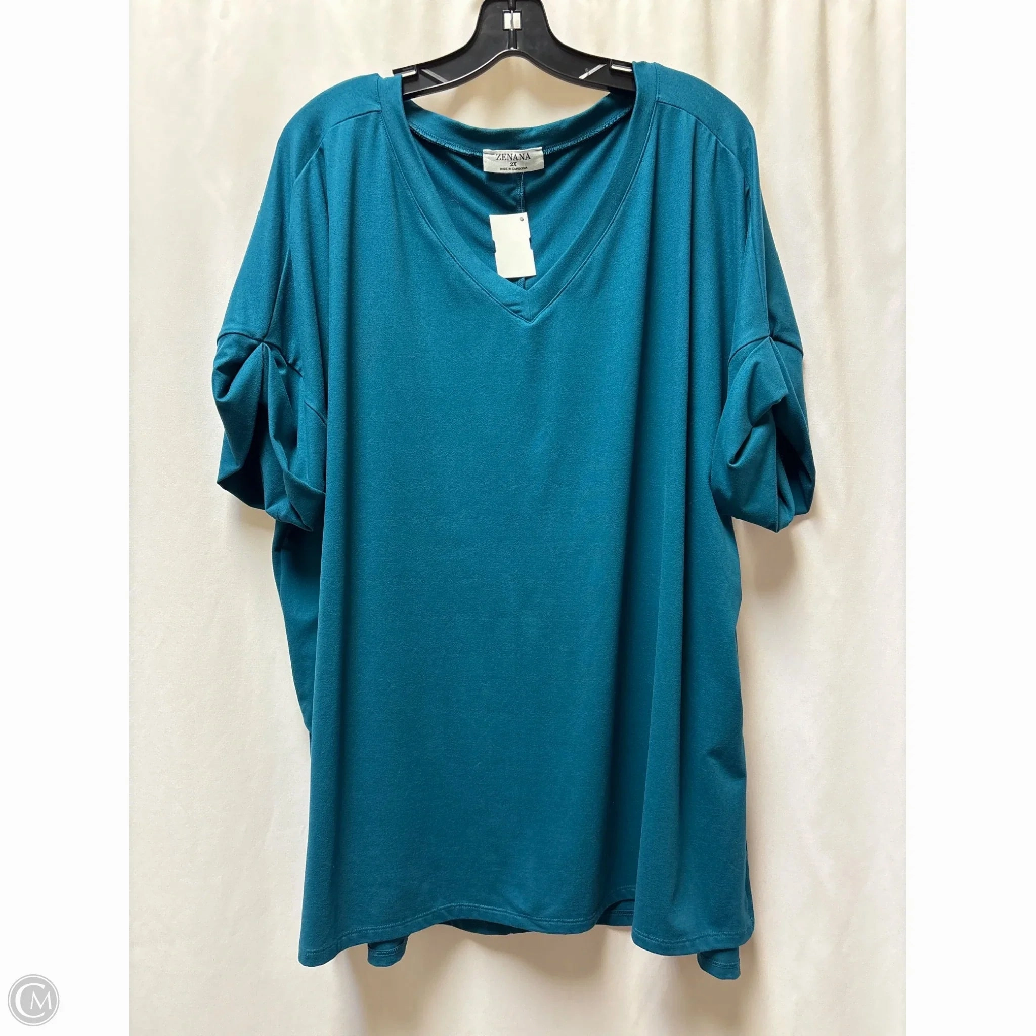Chic Style Trend Top Short Sleeve By Zenana Outfitters In Teal, Size: 2x