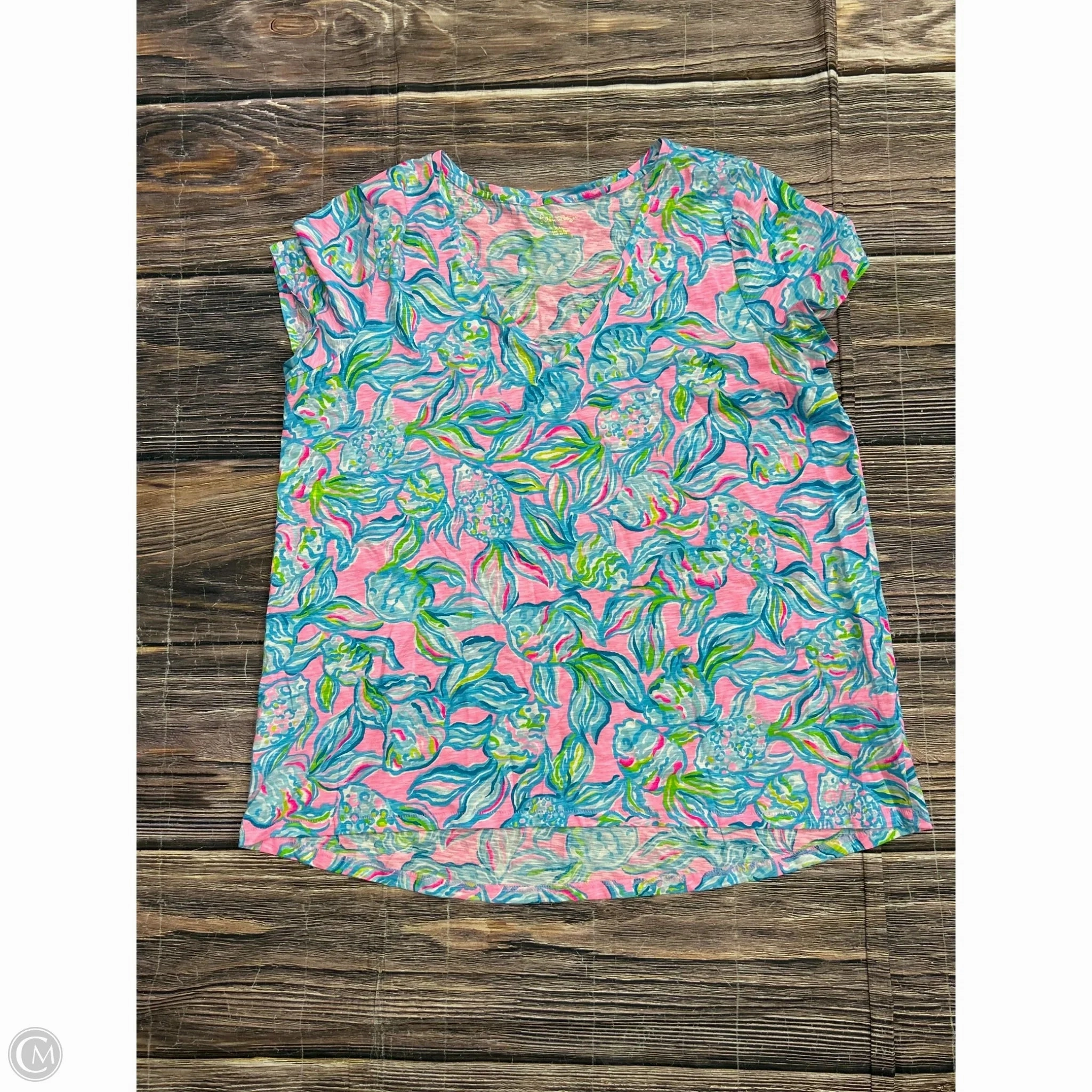 Wool combination Top Short Sleeve Designer By Lilly Pulitzer In Blue, Size: 1x