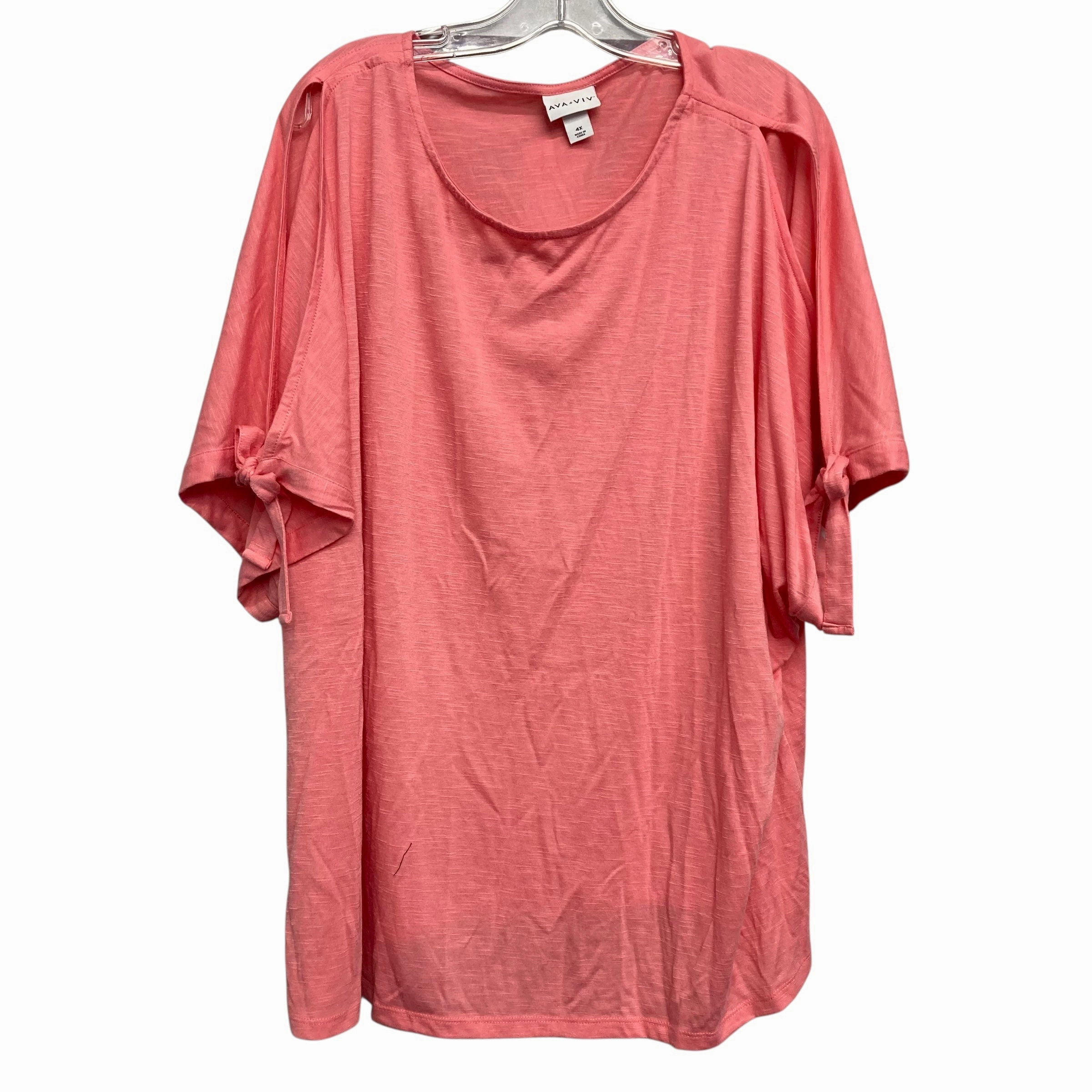 Top Ss By Ava & Viv In Pink, Size:4X Layered Hem Detail