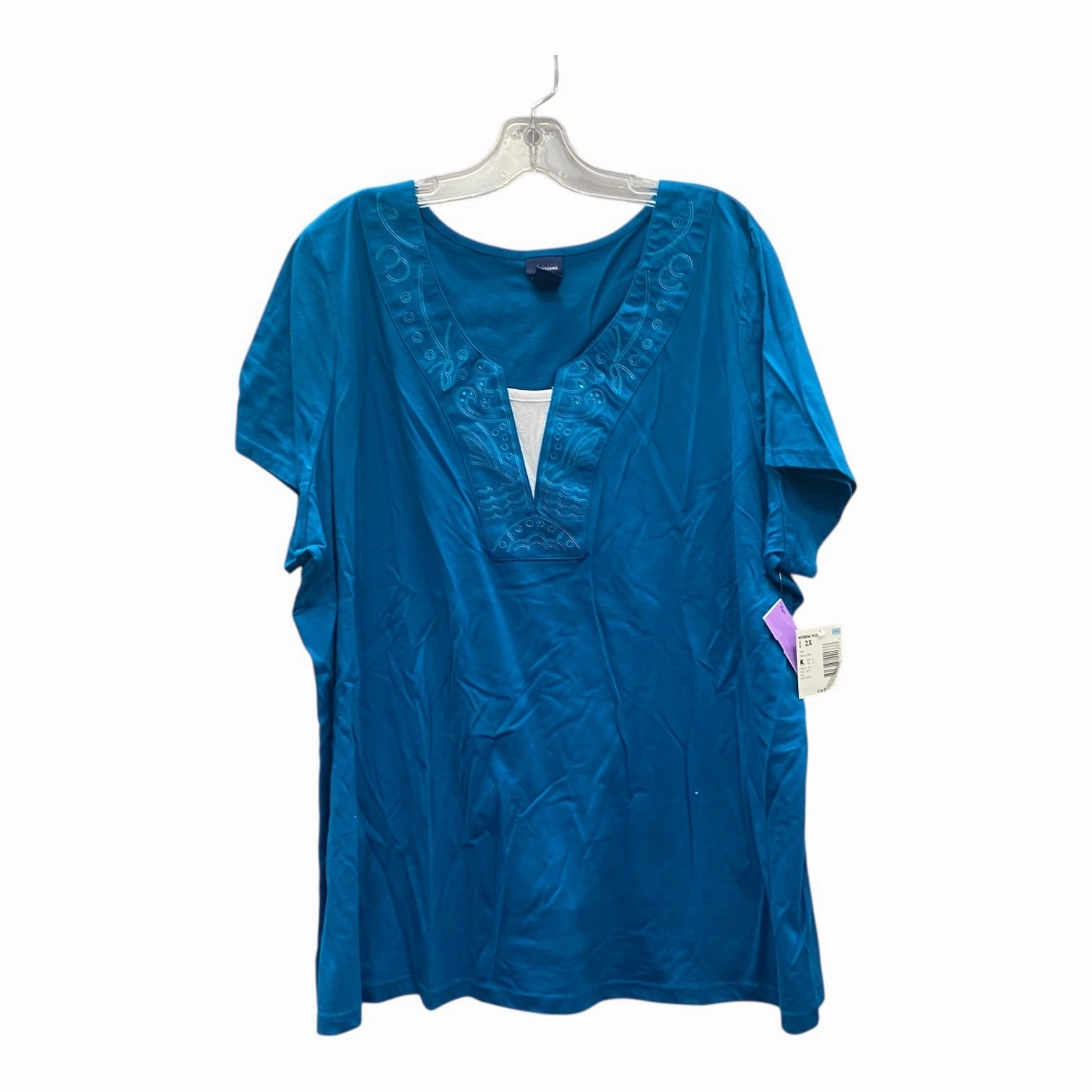 HighThreadCount Top Ss By Basic Editions In Blue, Size:2X