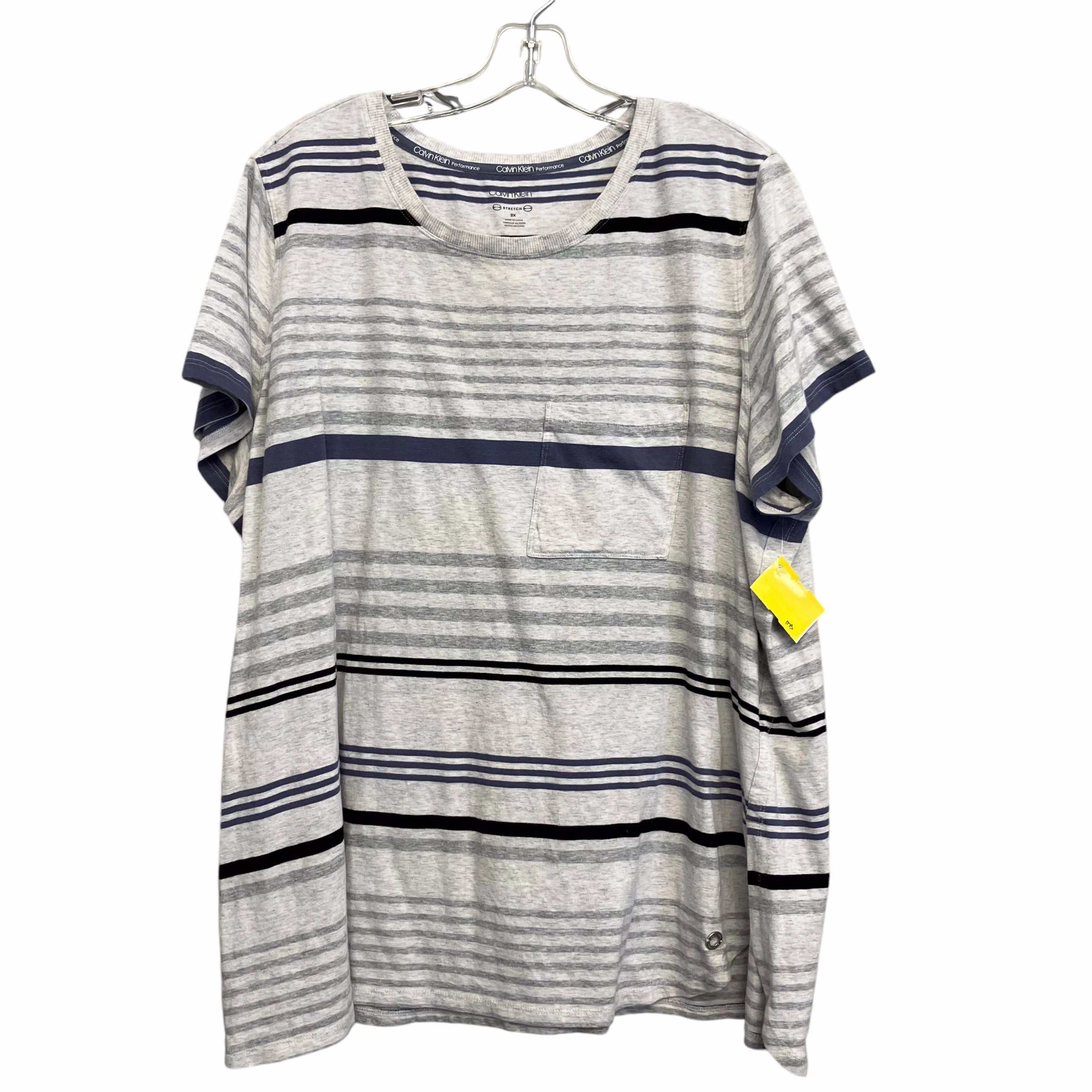 Top Ss By Calvin Klein In Striped Pattern, Size:3X Quick Dry Wear Fit
