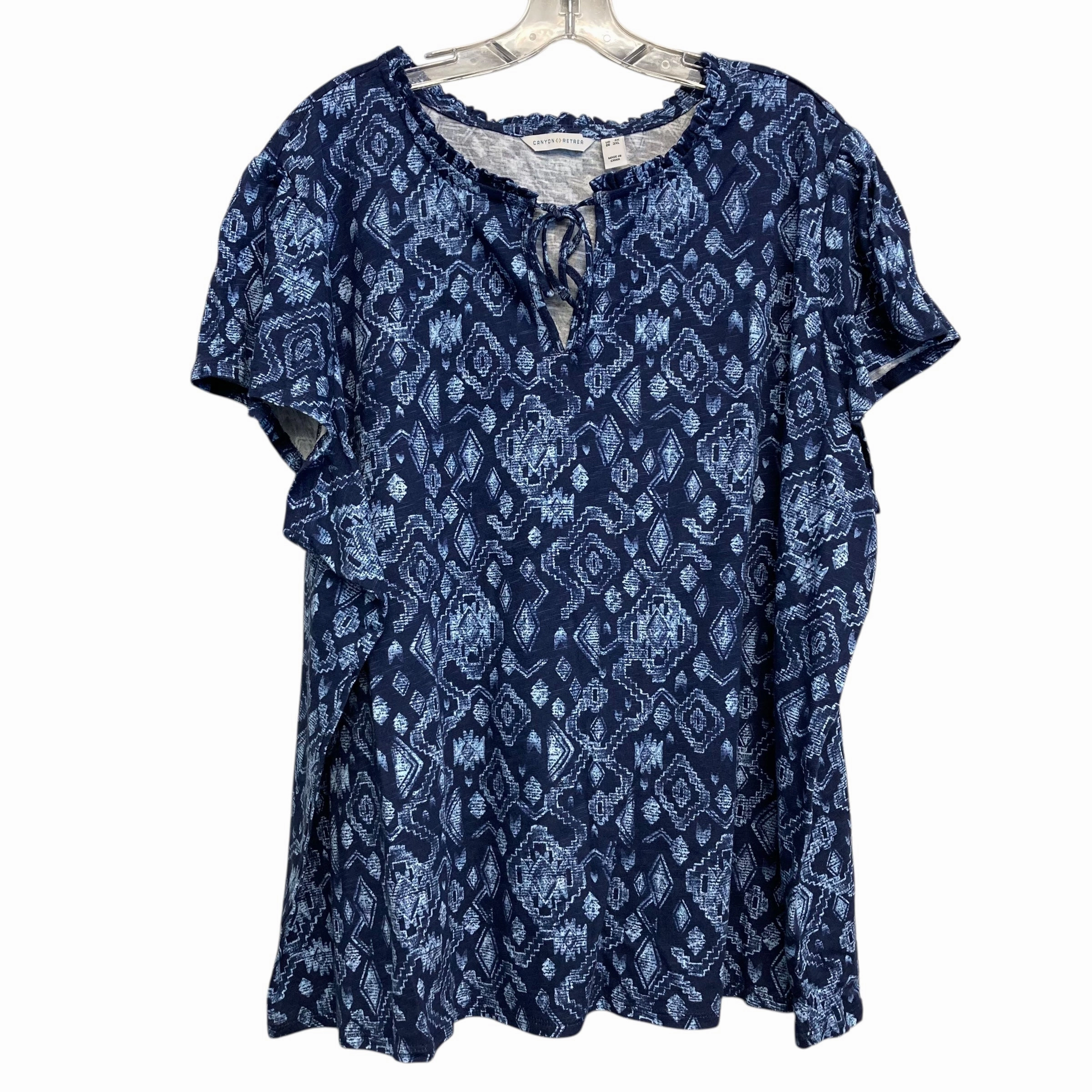 Lightweight Style Casual Chic Top Ss By Canyon Retreat In Blue, Size:3X