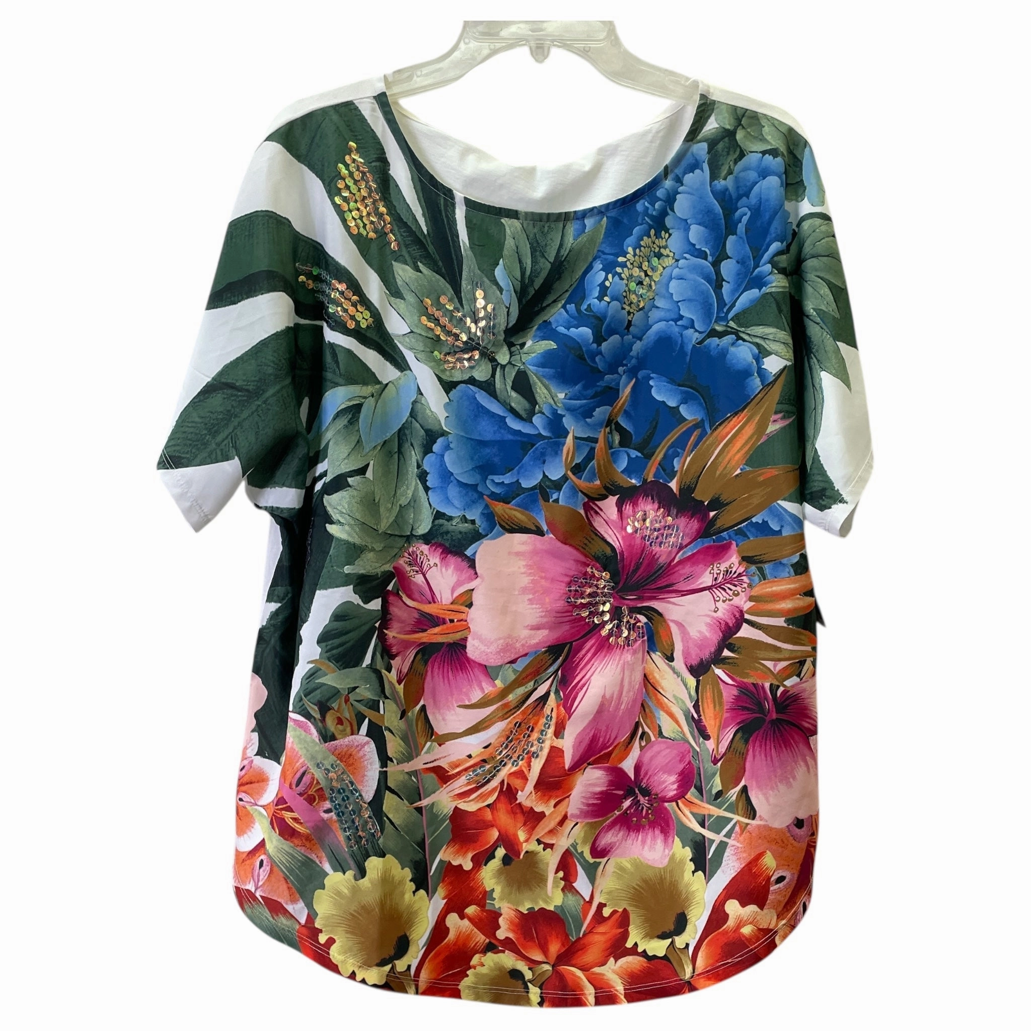 Top Ss By Chicos In Floral Print, Size:Xl Elastic Fit Chilly Day Style