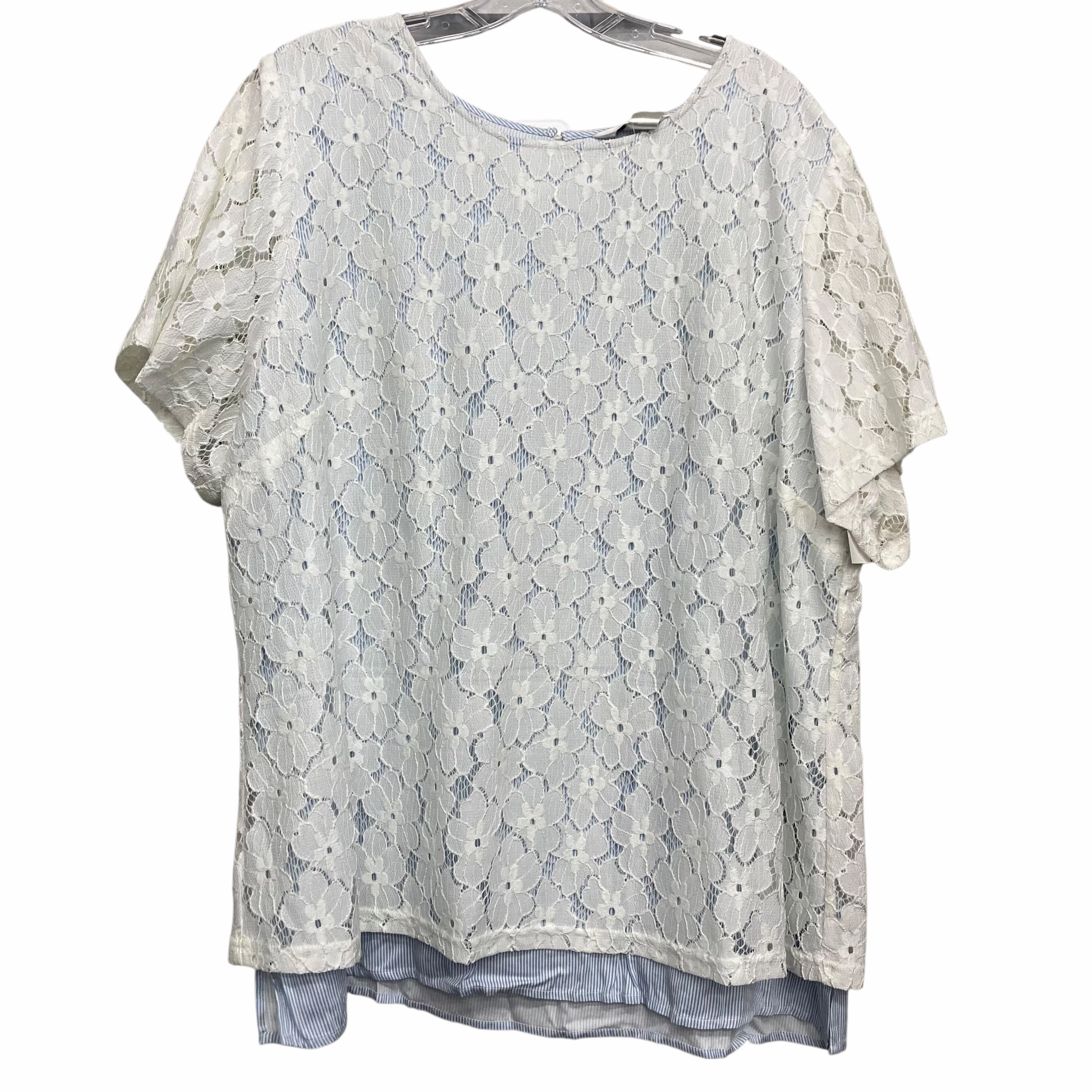 Casual Flex Fit Trendy Casual Wear Top Ss By Cj Banks In Blue & White, Size:2X