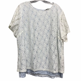 Casual Flex Fit Trendy Casual Wear Top Ss By Cj Banks In Blue & White, Size:2X