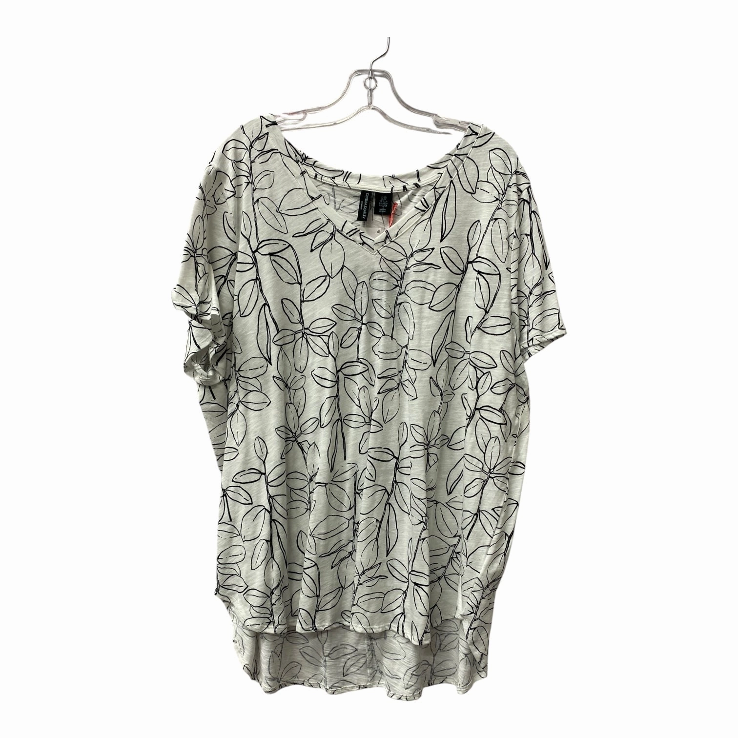 Top Ss By Cynthia Rowley In Black & White, Size:2X Foam Print Detail