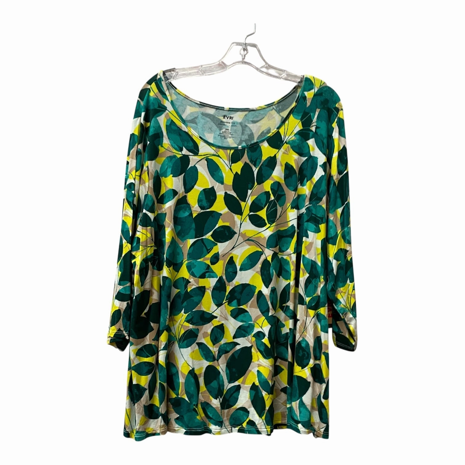 Lightweight Comfort Wear Top Ss By Evri In Green & Yellow, Size:2X