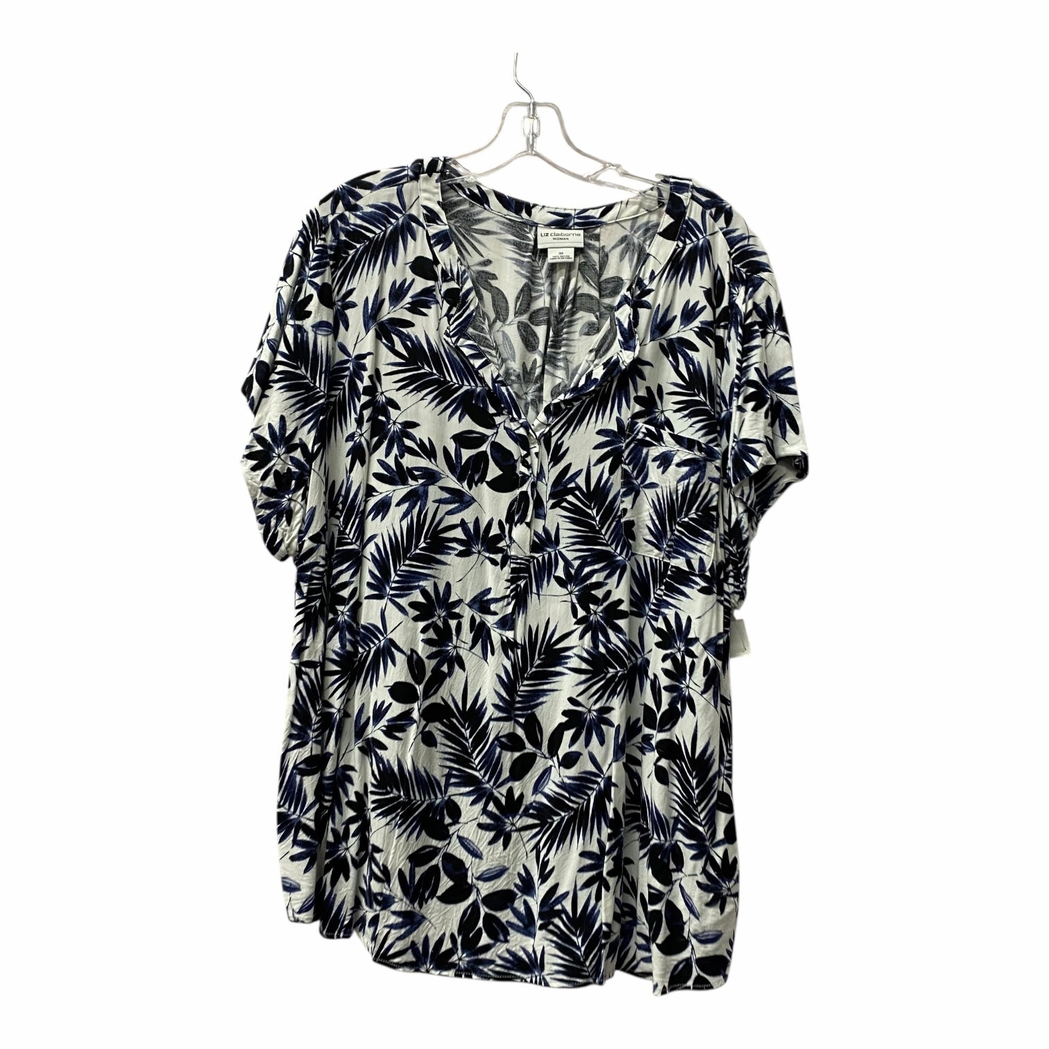 Athletic Fit Top Ss By Liz Claiborne In Blue & White, Size:3X
