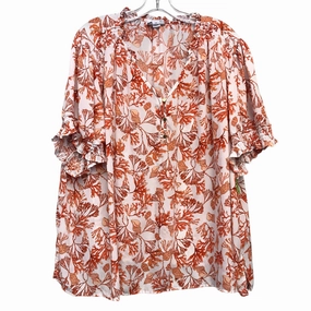 Abstract mystery Effortless Fit Top Ss By Liz Claiborne In Orange & White, Size:3X