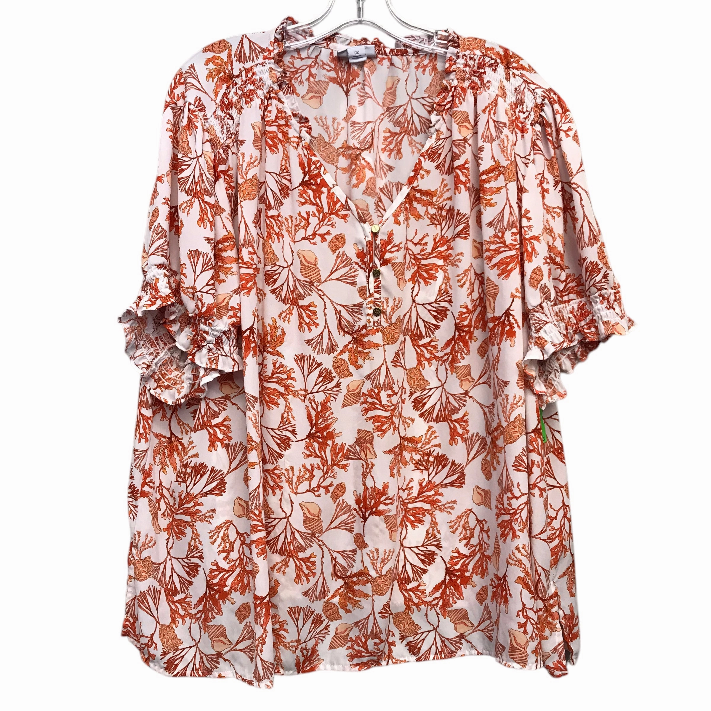 Abstract mystery Effortless Fit Top Ss By Liz Claiborne In Orange & White, Size:3X