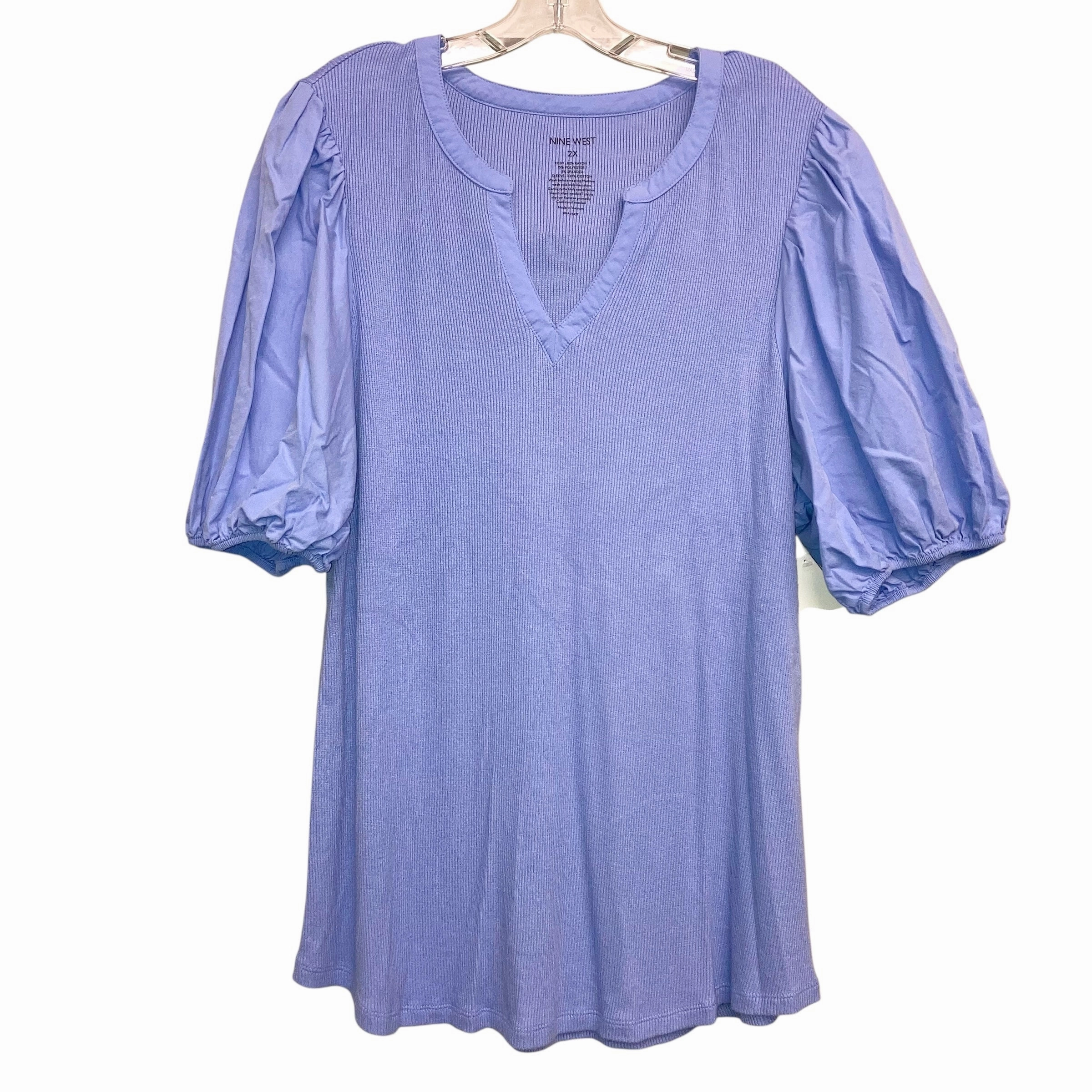 Cozy Fit Design Travel Comfort Style Top Ss By Nine West In Blue, Size:2X