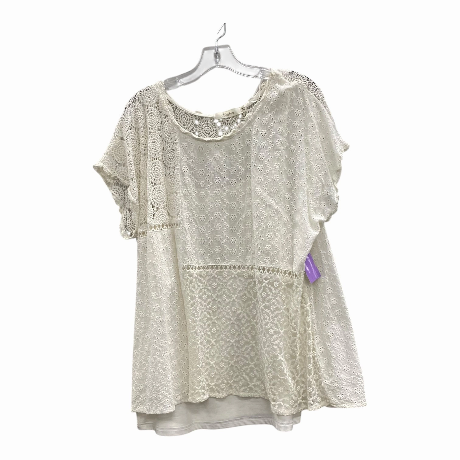 Fashion-Forward Fit Top Ss By Salitaire In Cream, Size:2X
