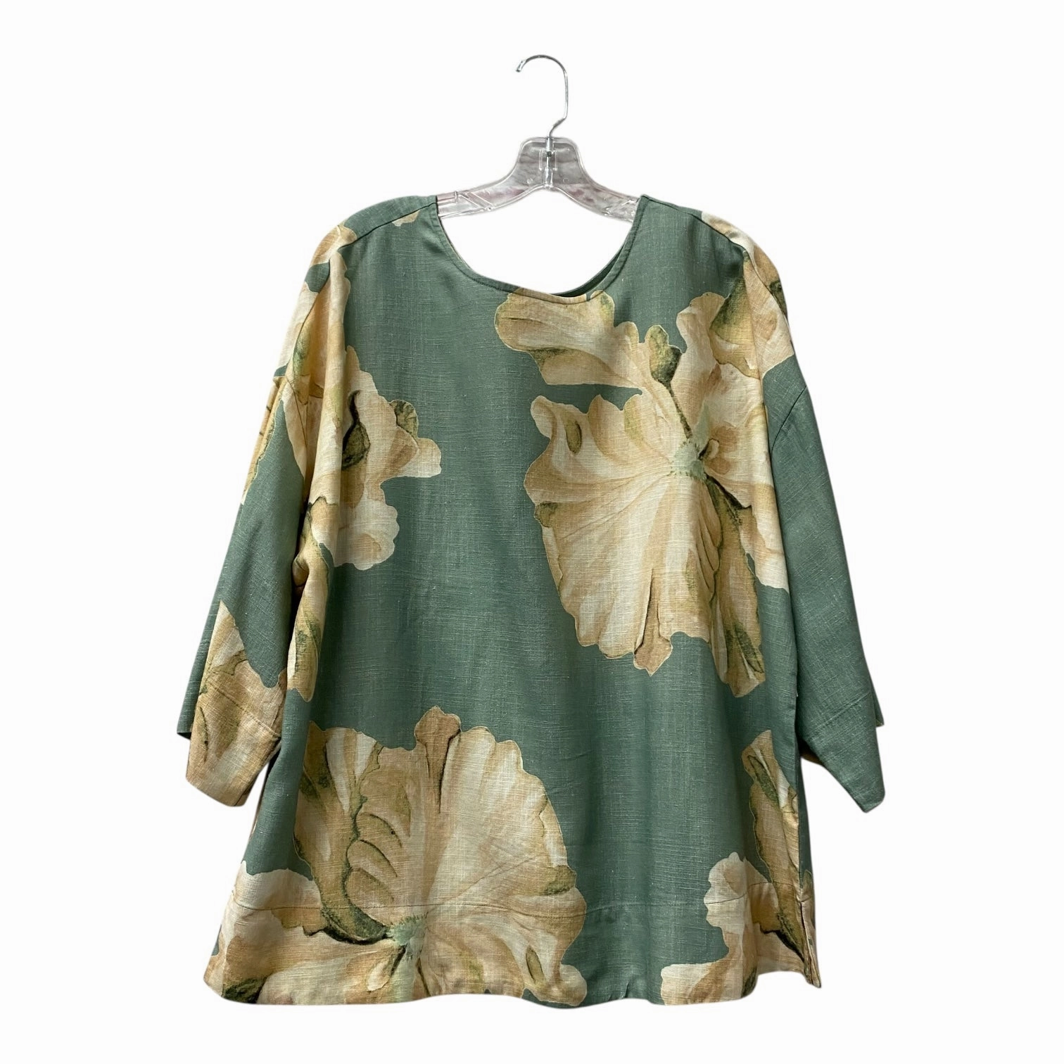 Moisture Management Technology casual and comfortable Top Ss By Soft Surroundings In Green & Pink, Size:1X