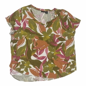 Comfortable Layer Casual Look Wear Top Ss By Tahari By Arthur Levine In Green & Orange, Size:3X