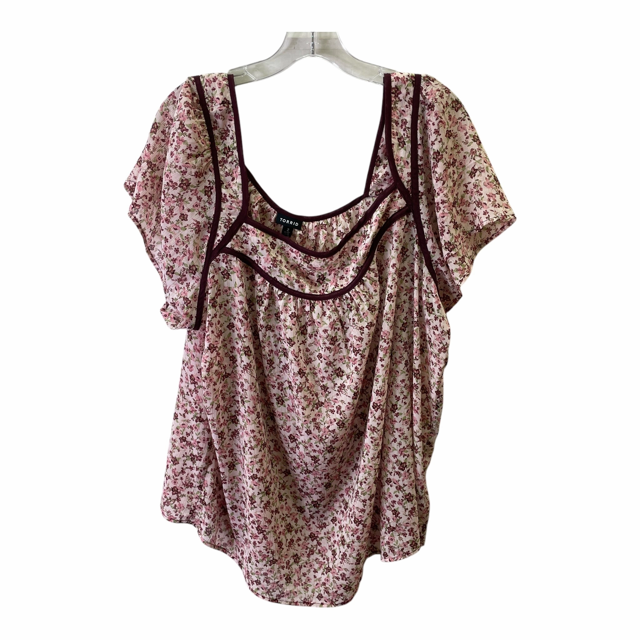 Bold and Comfortable Non Irritating Collar Top Ss By Torrid In Red & Tan, Size:2X