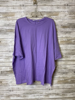 Flexible Ribbed Neckline Top Ss By Zenana Outfitters In Purple, Size:2X