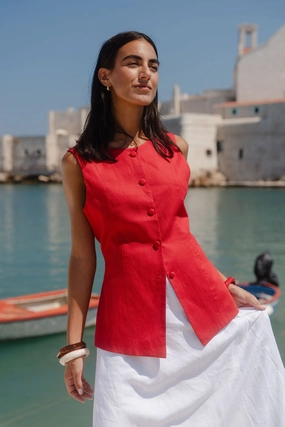 Aloft Red Fitted Long Vest Enemy - deterring