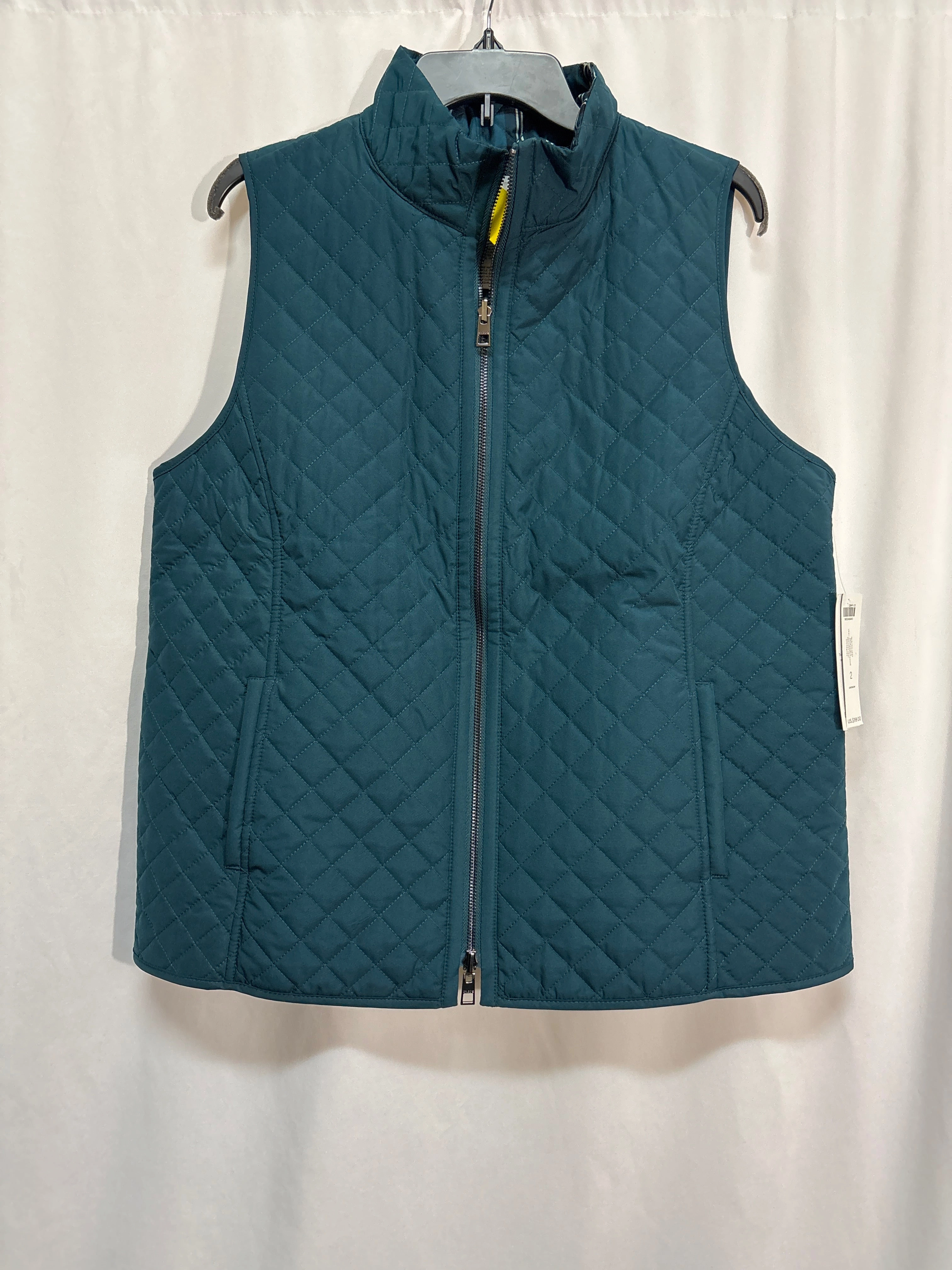 Crisp Detail Fade Resistant Dye Method Vest Puffer & Quilted By Chicos In Green, Size: L