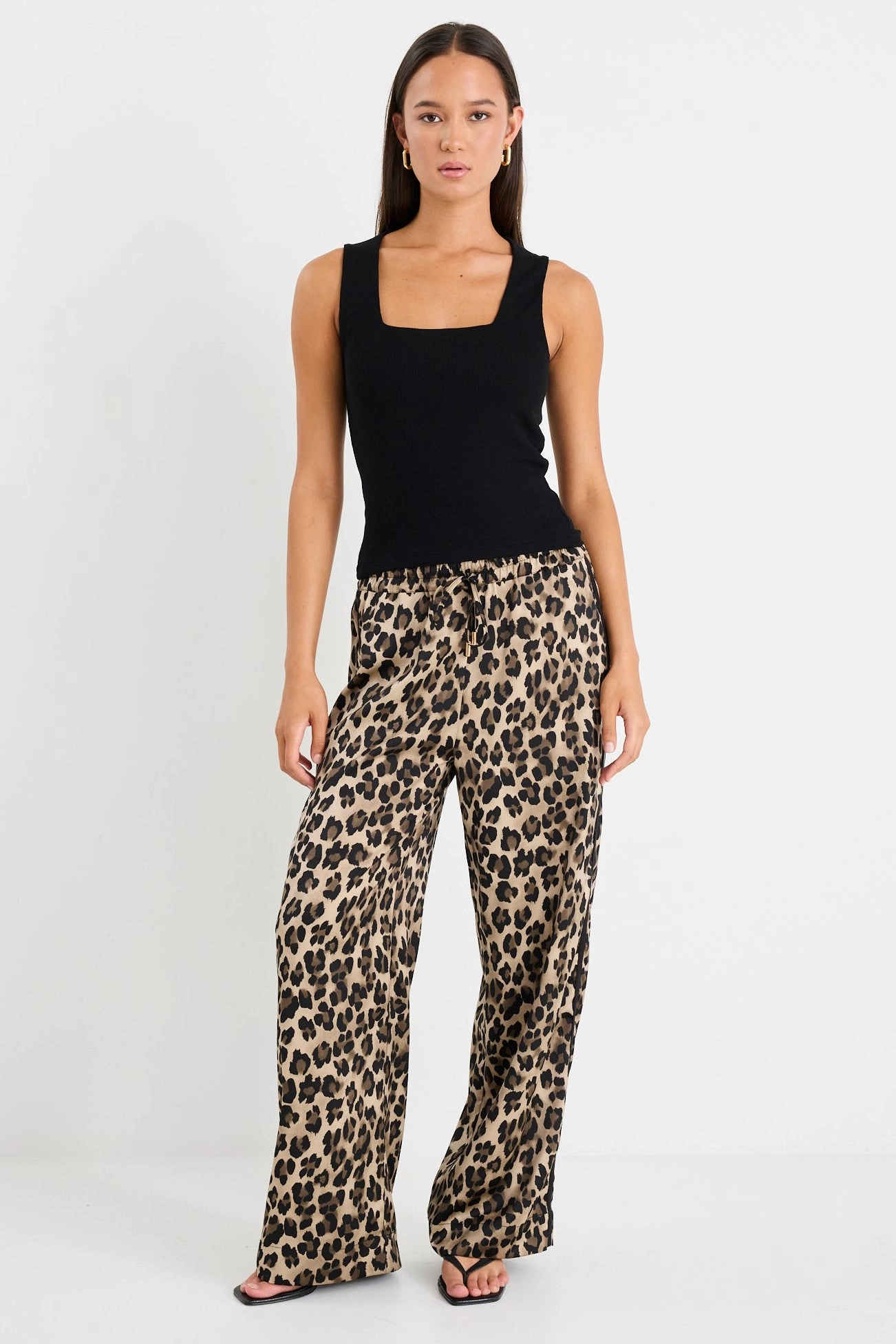 Townie Animal Satin Tape Side Elastic Waist Pants Urban Style