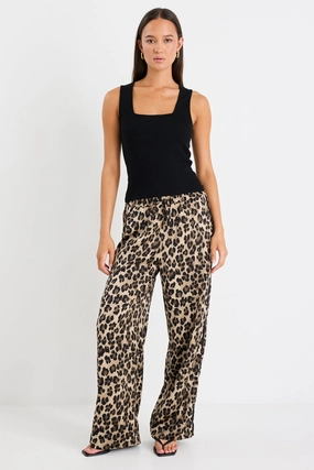 Townie Animal Satin Tape Side Elastic Waist Pants Urban Style