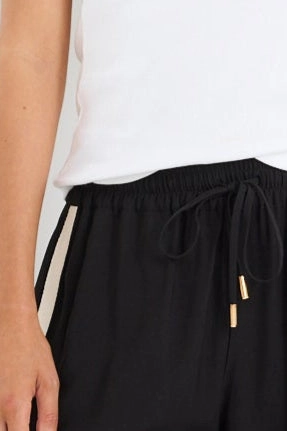 Townie Black Matte Stripe Side Tape Wide Leg Pants Elastic Cuff