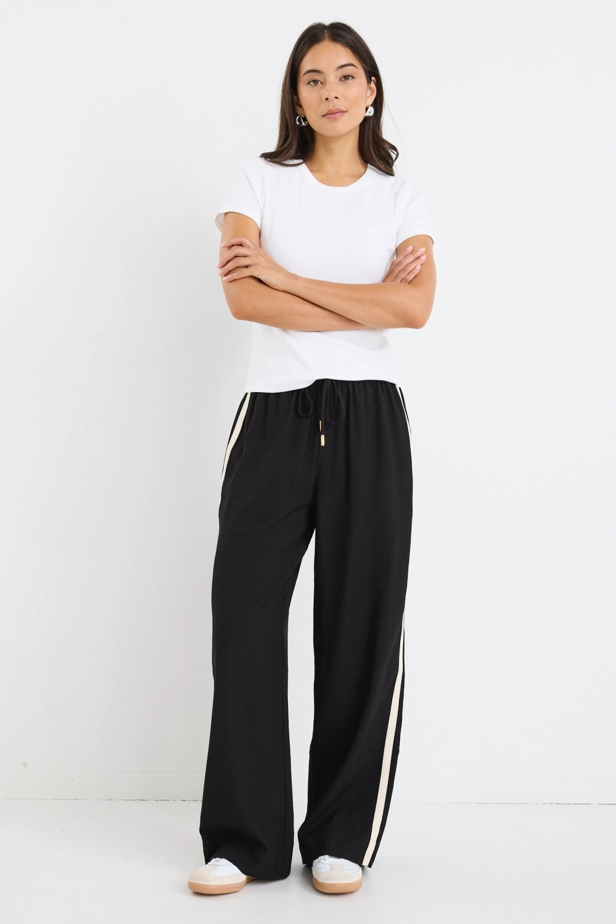 Loose cut Townie Black Matte Stripe Side Tape Wide Leg Pants