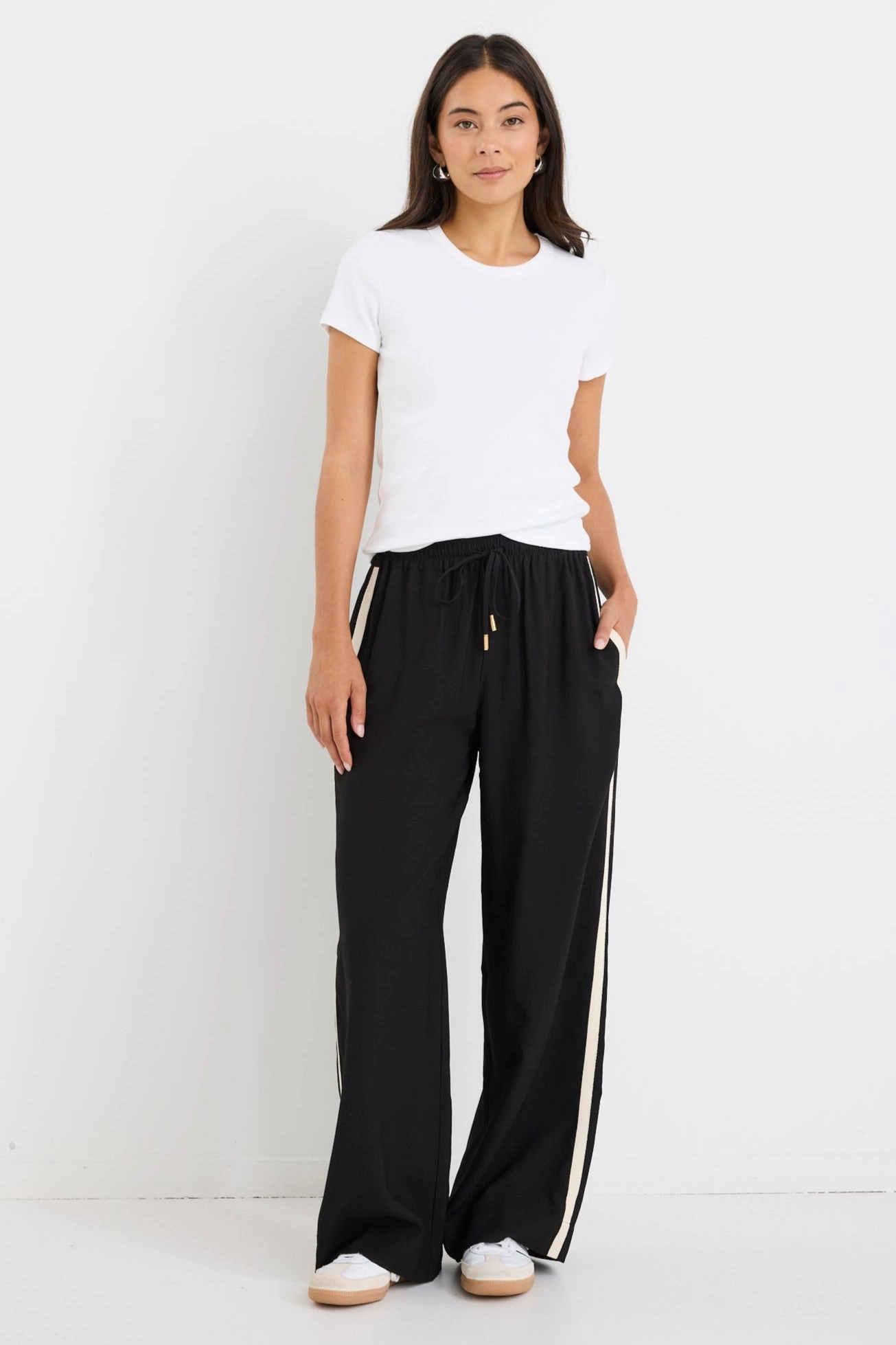 Townie Black Matte Stripe Side Tape Wide Leg Pants Smart Comfort Smart Utility